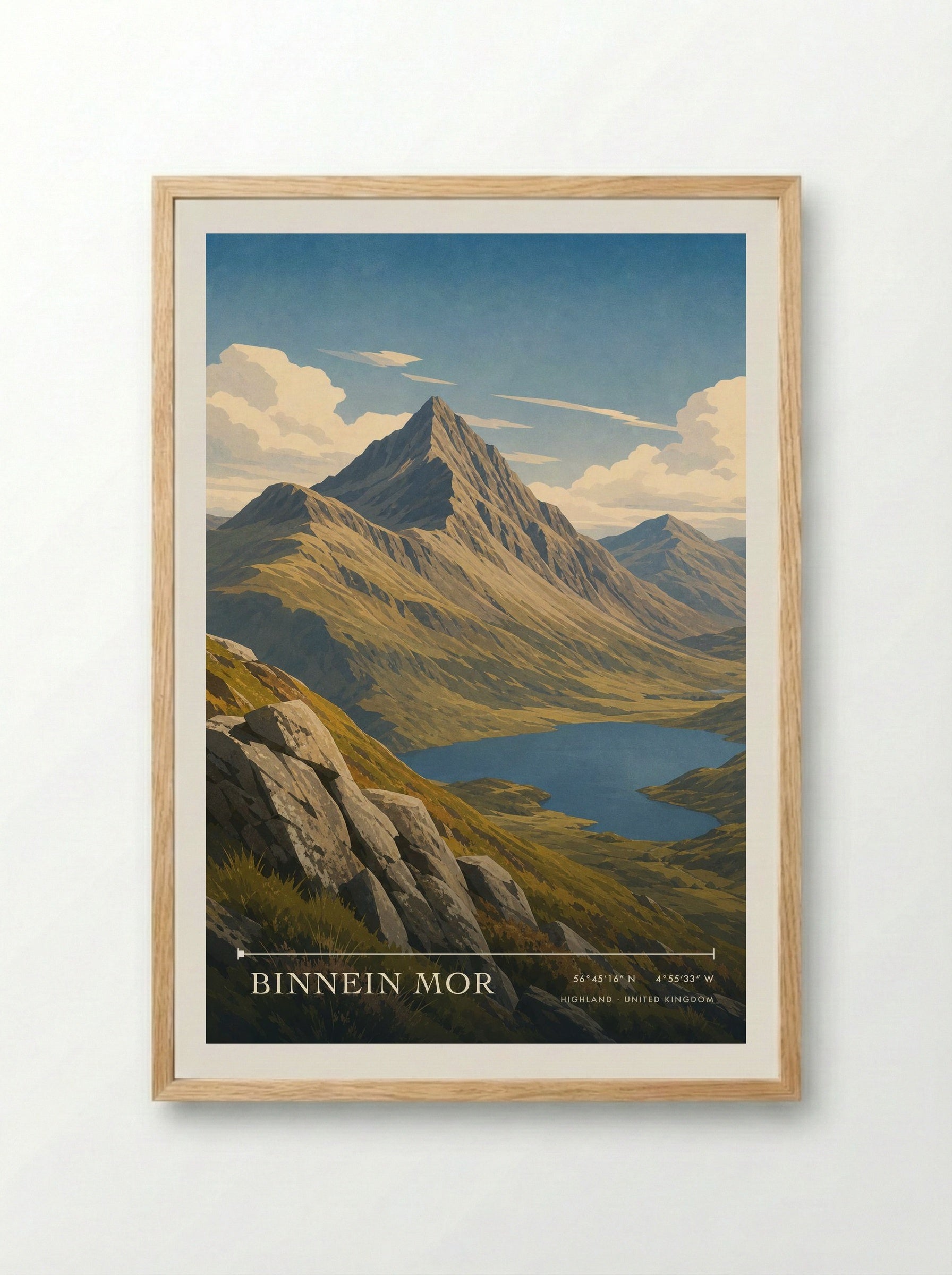 Binnein Mor Highland United Kingdom Travel Poster - Framed Print Wood