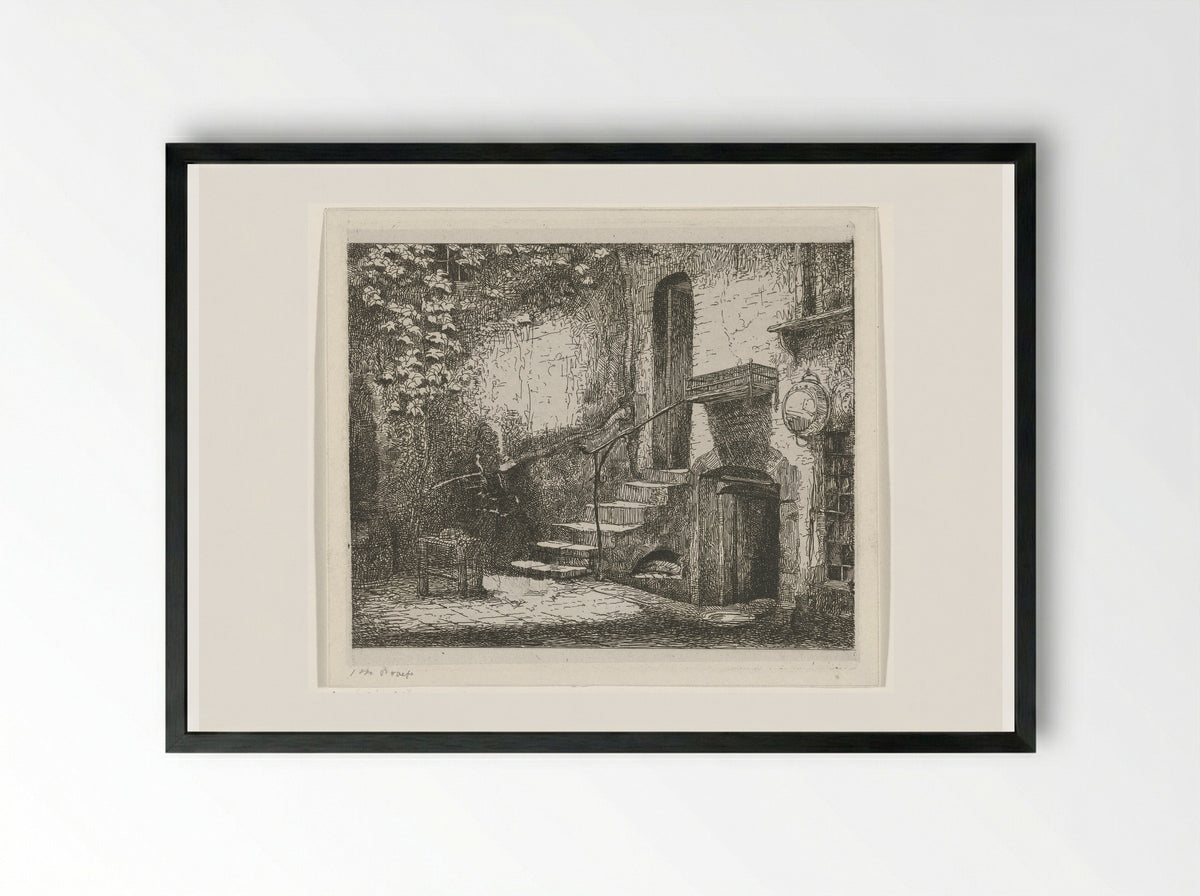Binnenplaats met trap - Jacobus Ludovicus Cornet - Framed Print Black