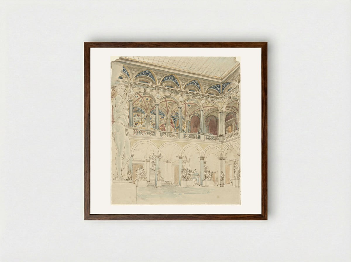 Binnenplaats van de Ecole des Beaux-Arts te Parijs - Wilhelm Cornelis Bauer - Framed Print Dark Wood