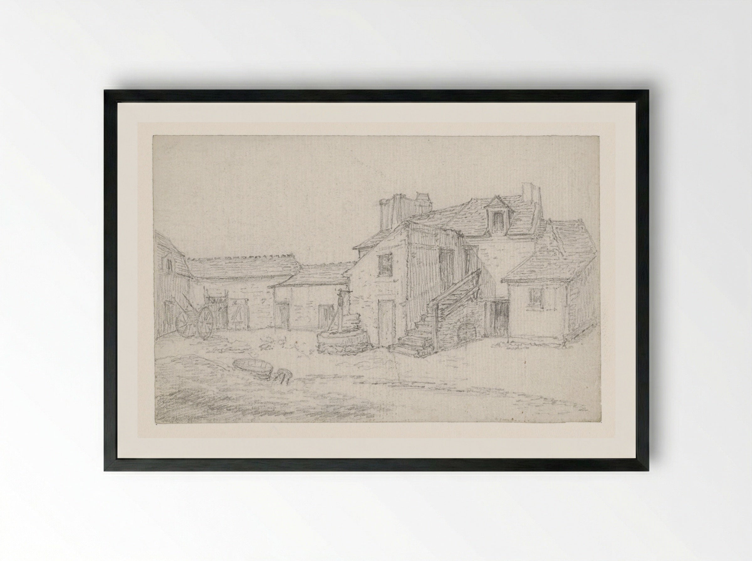 Binnenplaats van een boerderij (Farmyard Courtyard) - Georges Michel - Framed Print Black