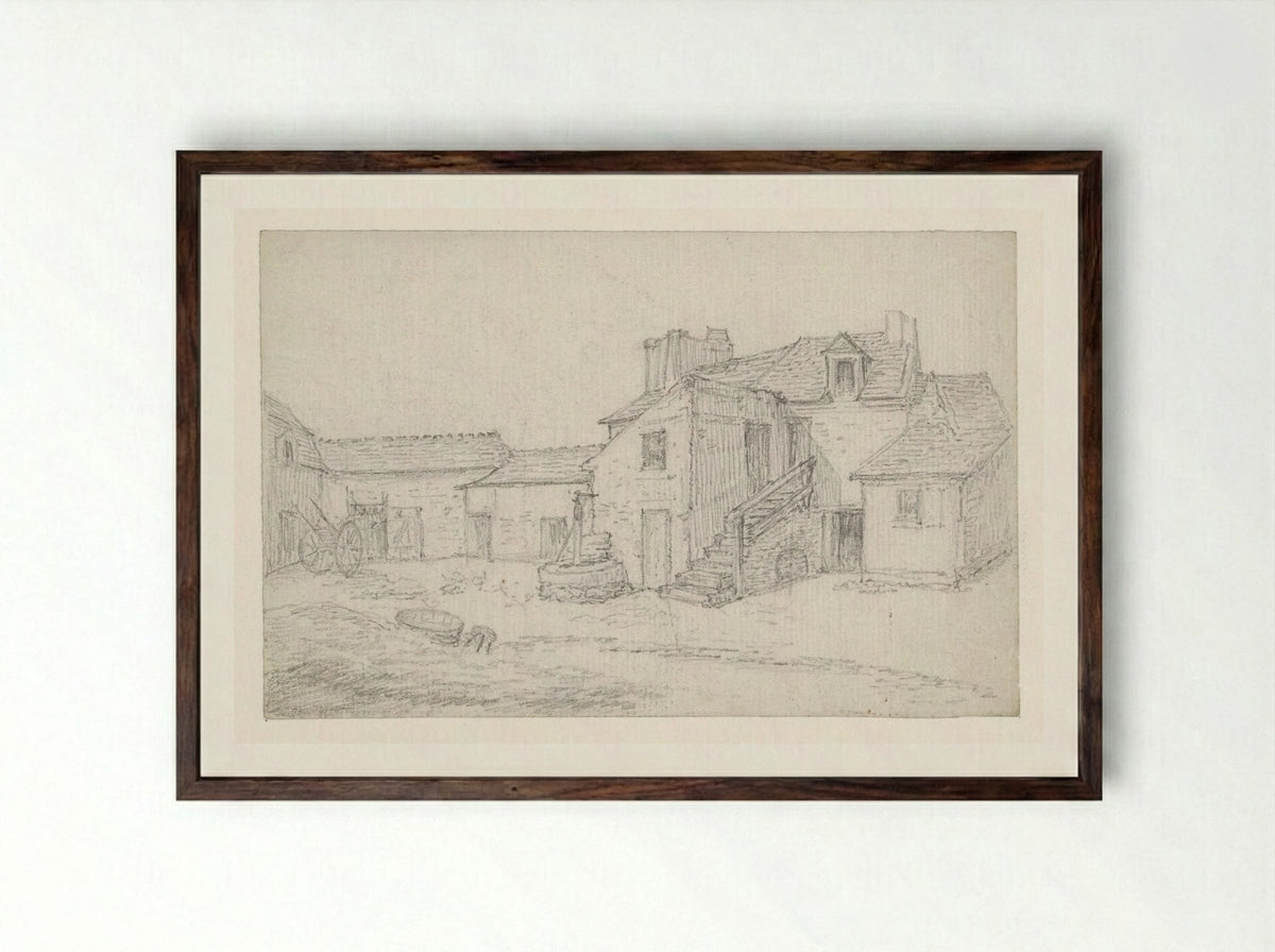 Binnenplaats van een boerderij (Farmyard Courtyard) - Georges Michel - Framed Print Dark Wood