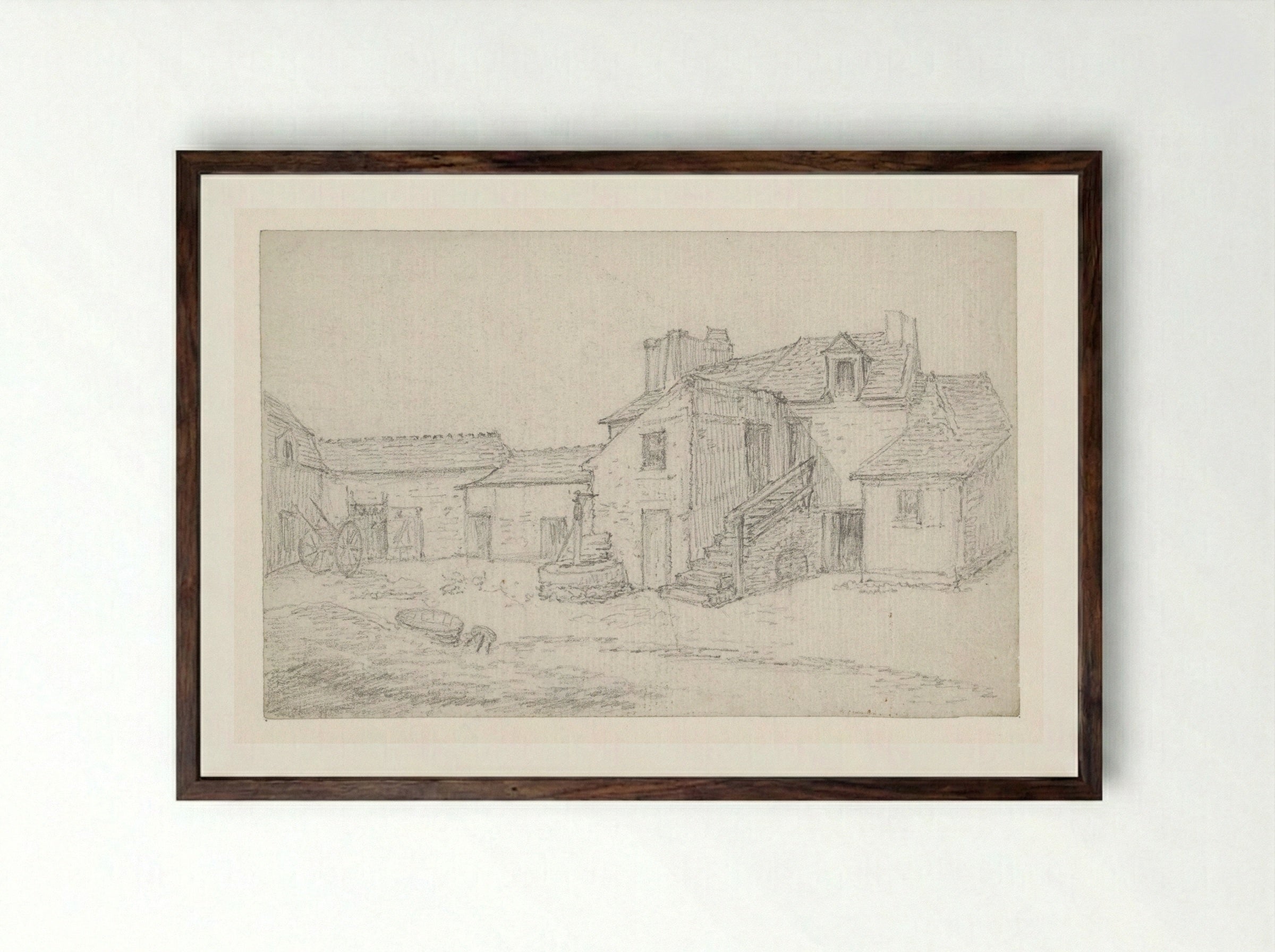 Binnenplaats van een boerderij (Farmyard Courtyard) - Georges Michel - Framed Print Dark Wood