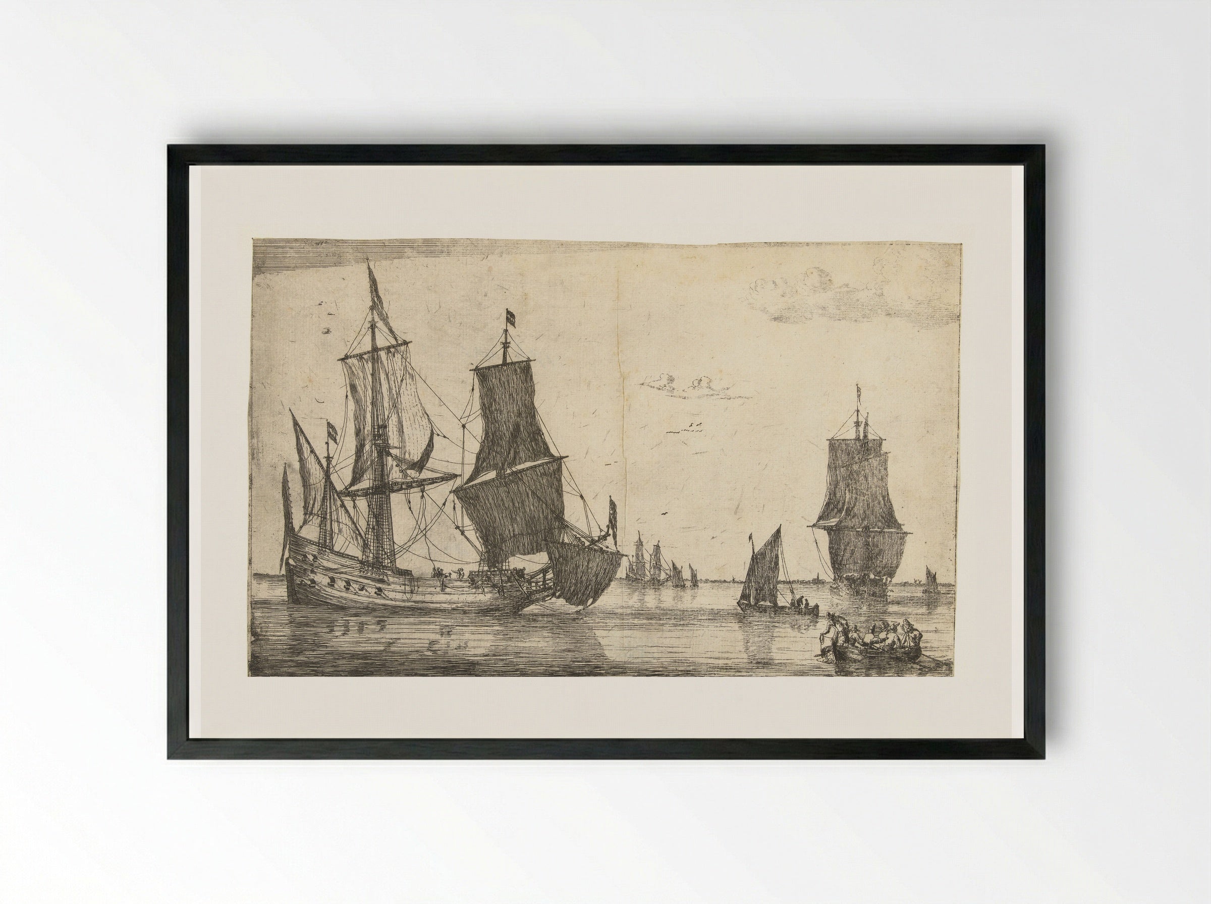 Binnenwater met een fluitschip - Reinier Nooms - Framed Print Black