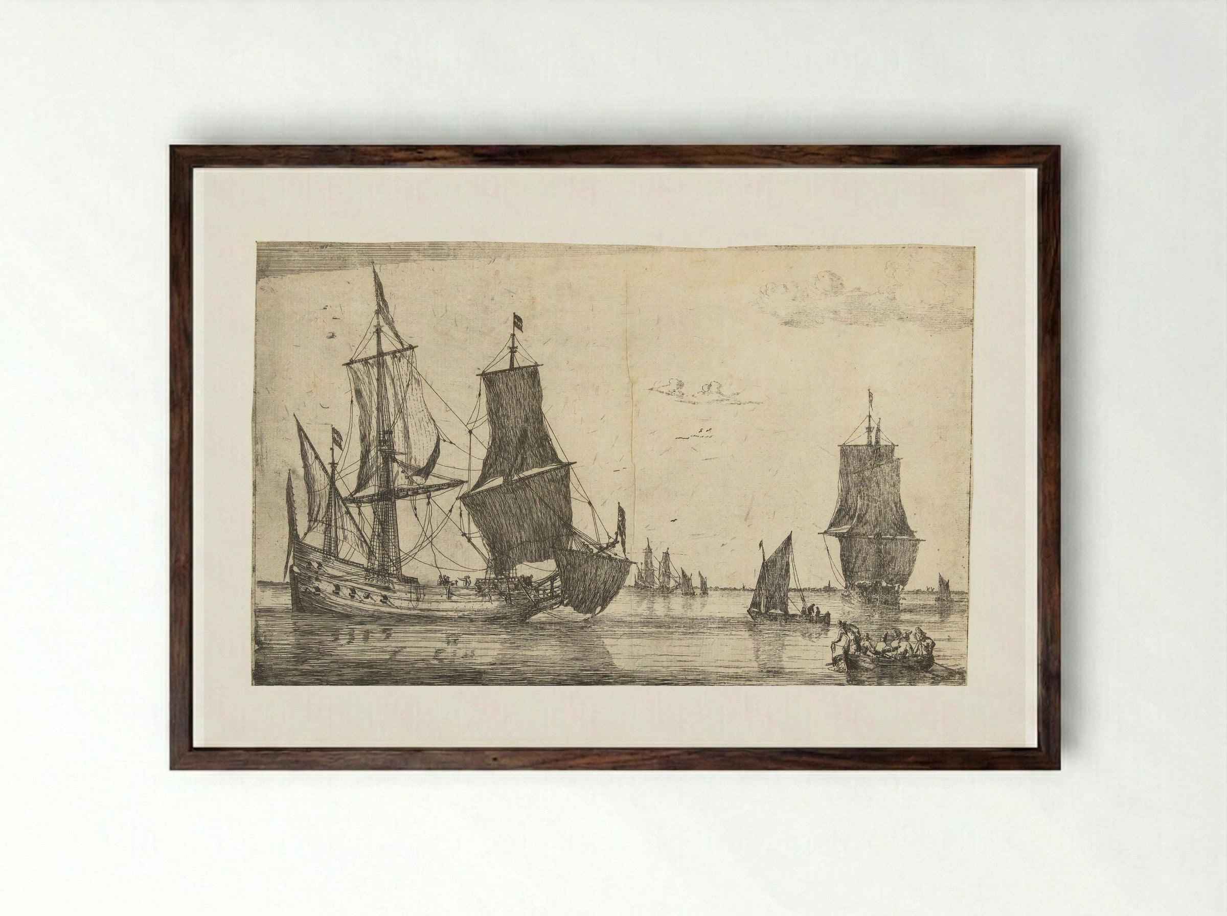 Binnenwater met een fluitschip - Reinier Nooms - Framed Print Dark Wood
