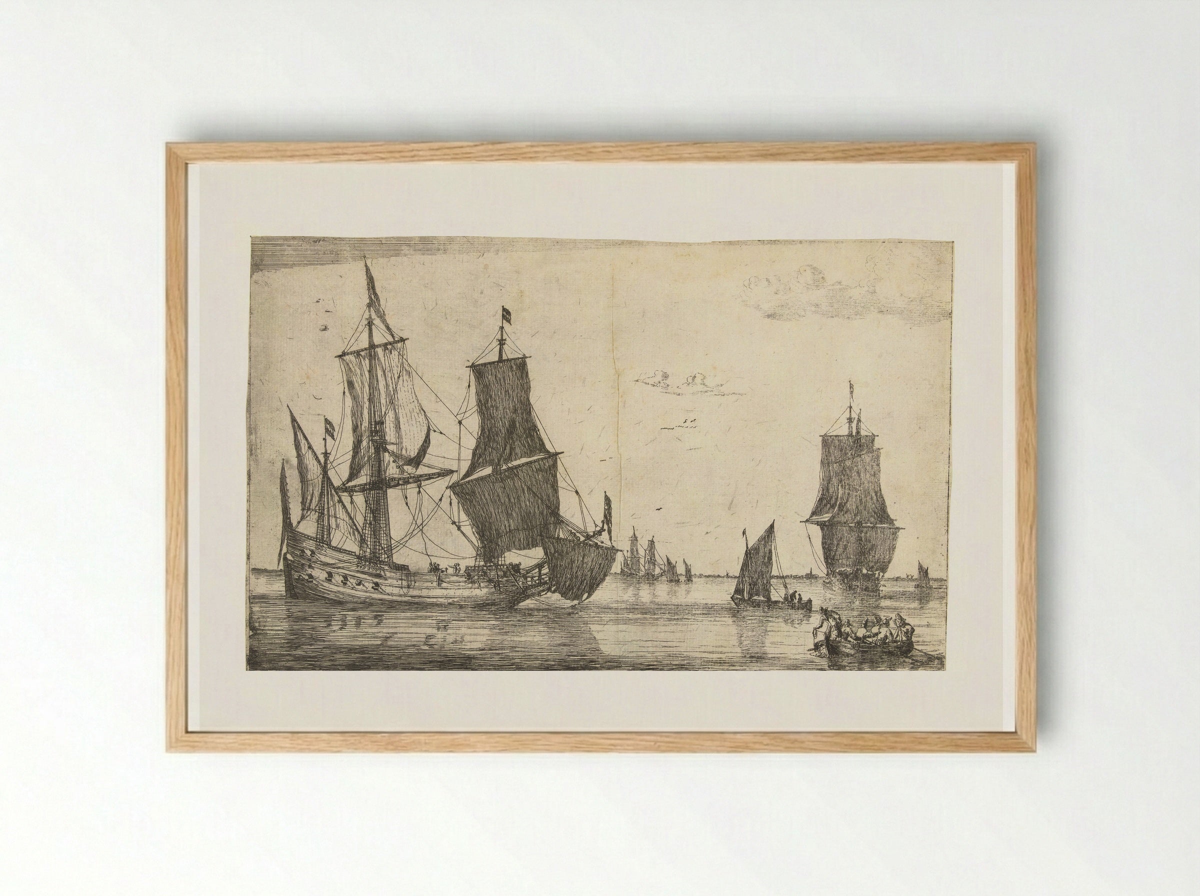 Binnenwater met een fluitschip - Reinier Nooms - Framed Print Wood