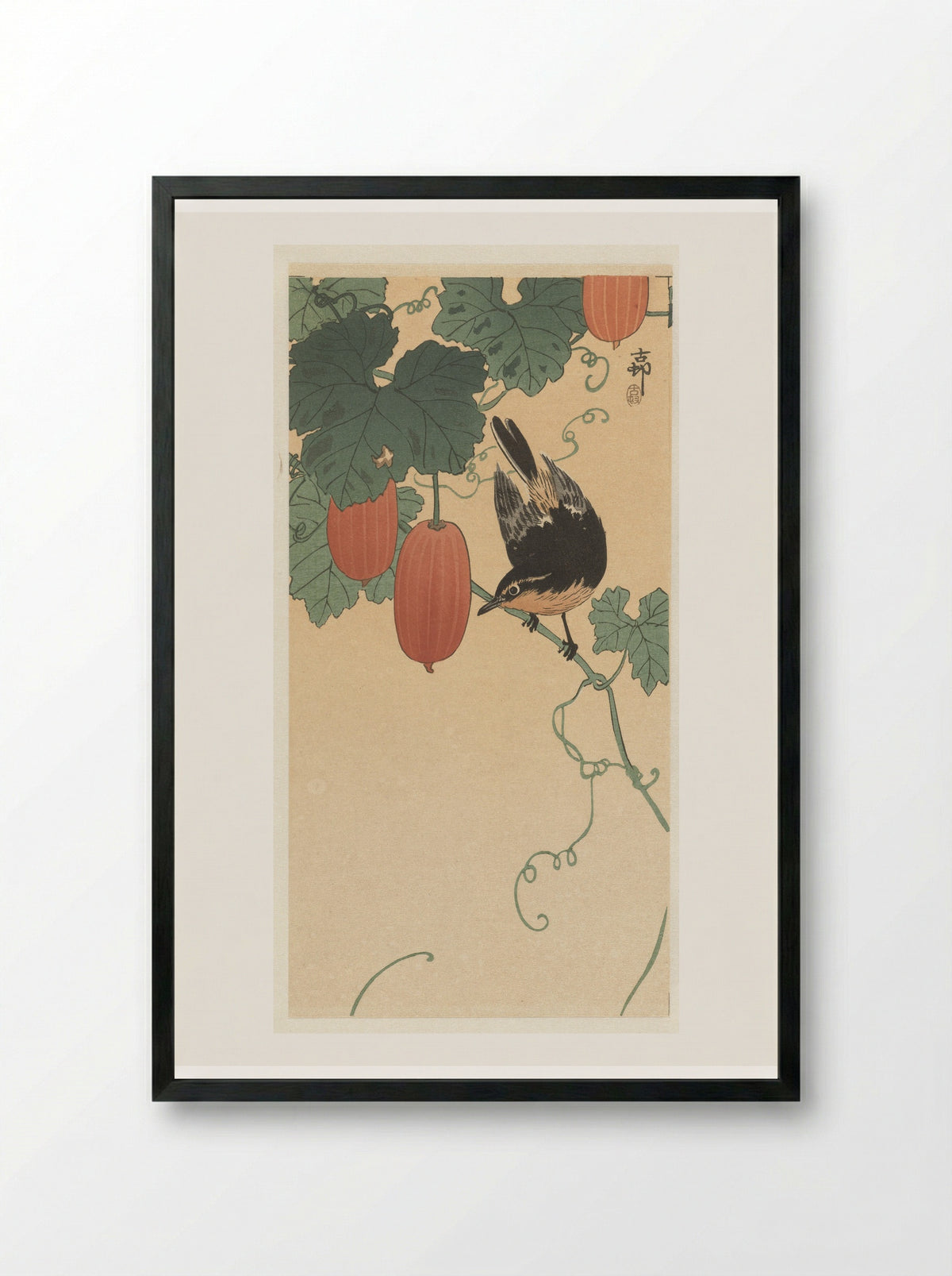 Bird and Persimmon - Matsuki Heikichi - Framed Print Black