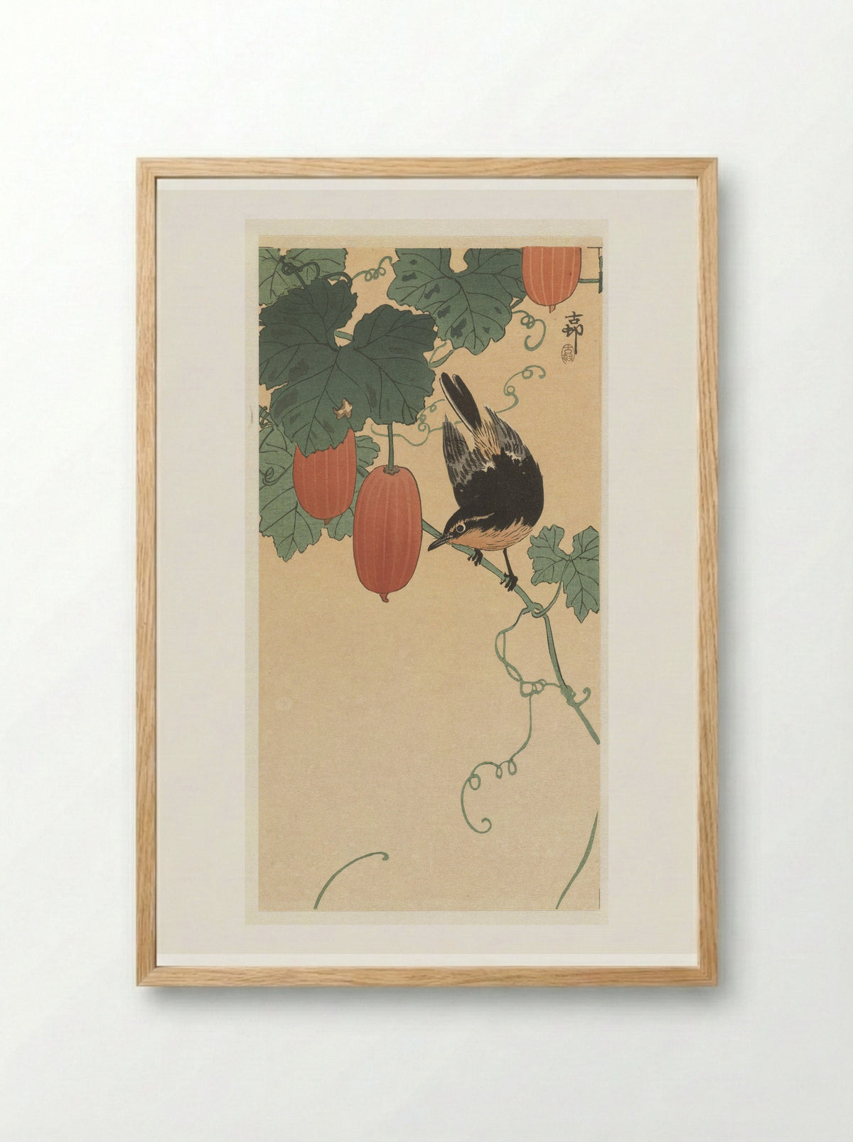 Bird and Persimmon - Matsuki Heikichi - Framed Print Wood
