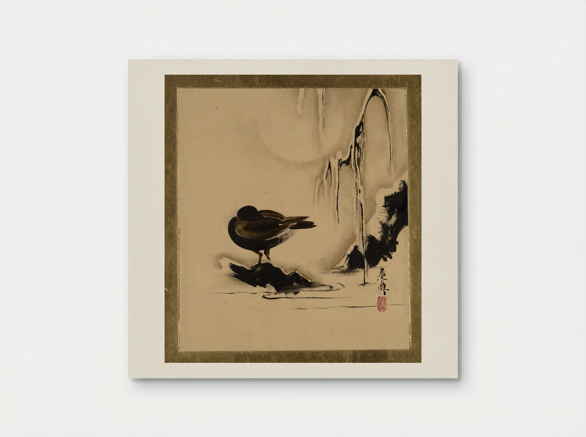 Bird and Willow in Snow - Shibata Zeshin - Poster