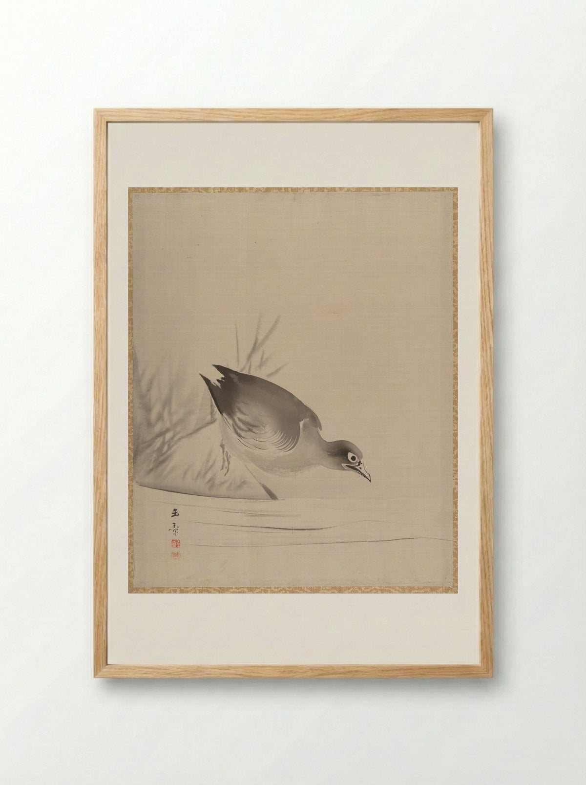 Bird at the Water's Edge - Kawabata Gyokushō - Framed Print Wood