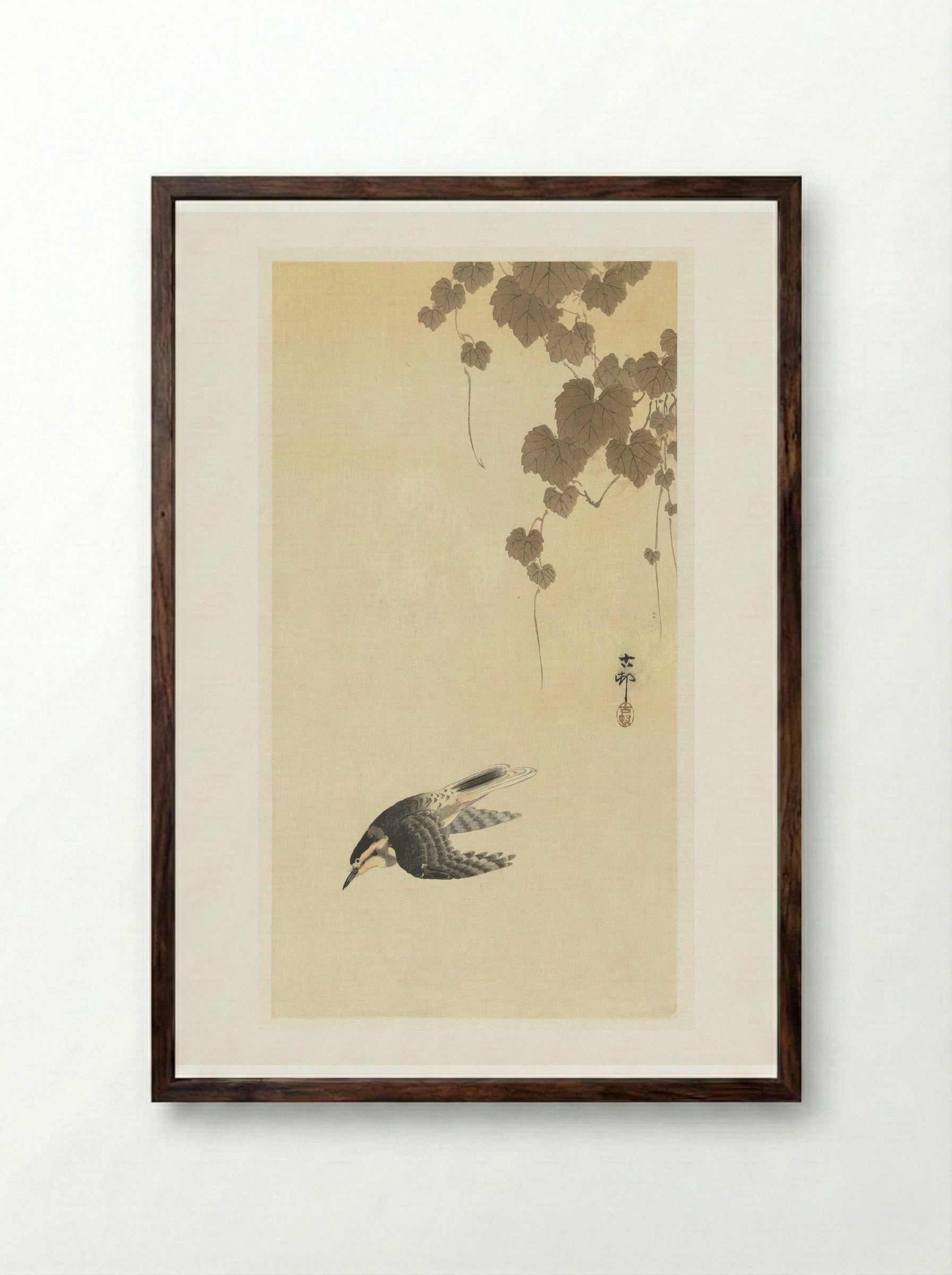Bird in Downward Flight - Matsuki Heikichi - Framed Print Dark Wood