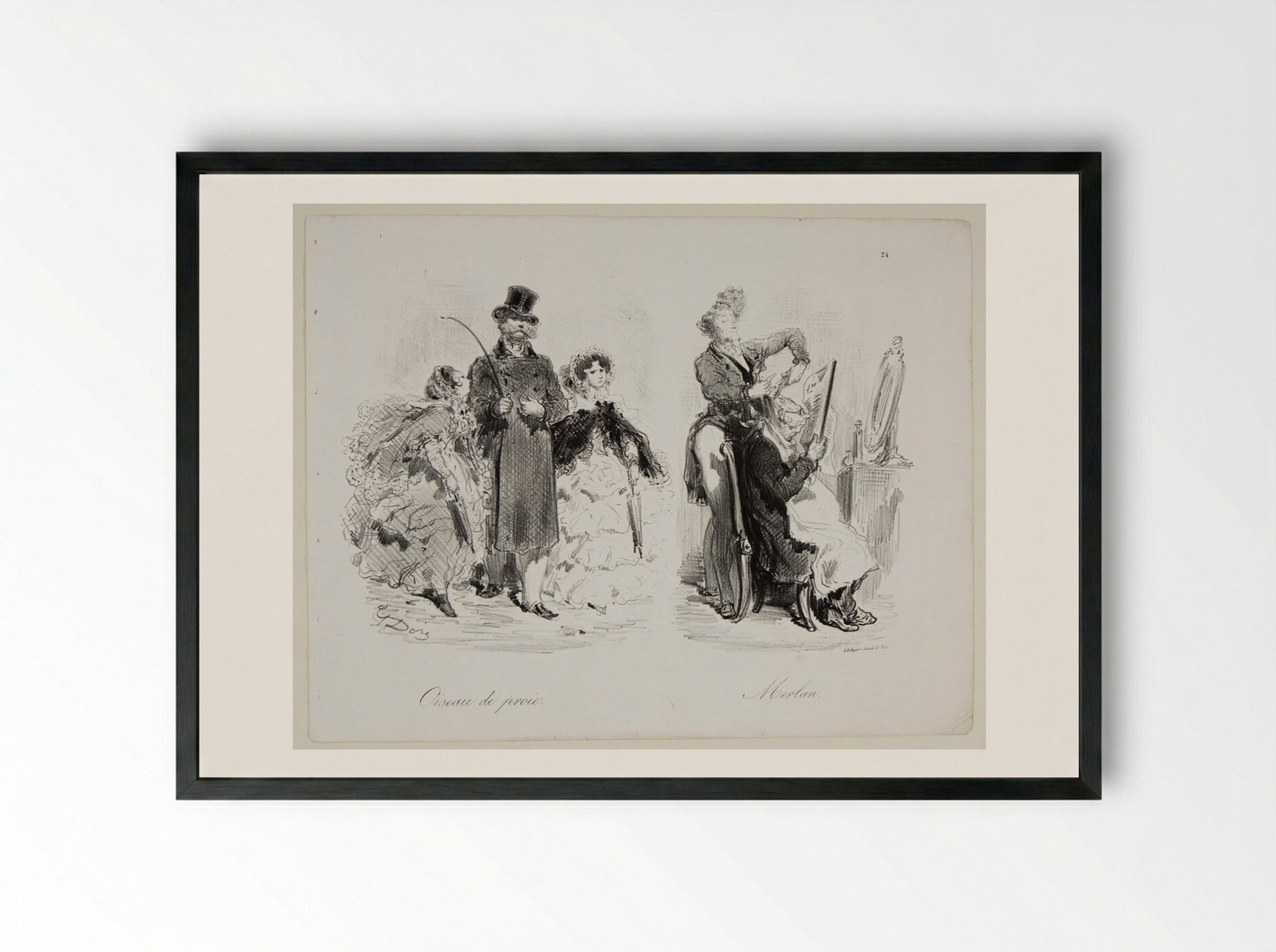 Bird of Prey and Merlan Fish - Gustave Doré - Framed Print Black