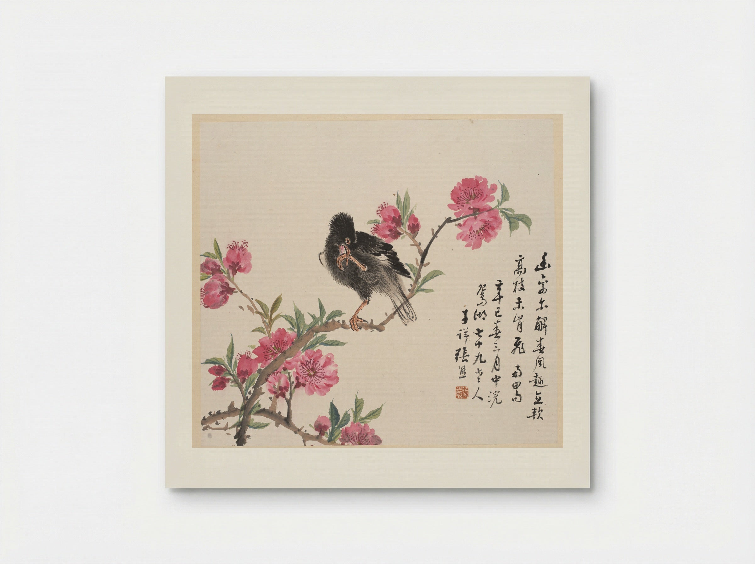Bird on a Blossoming Peach Branch - Zhang Xiong - Poster