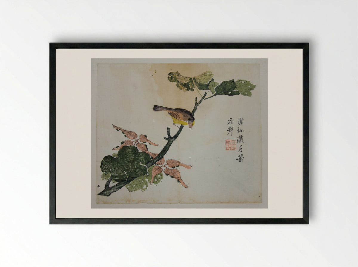 Bird on a Branch - Dao Cheng - Framed Print Black