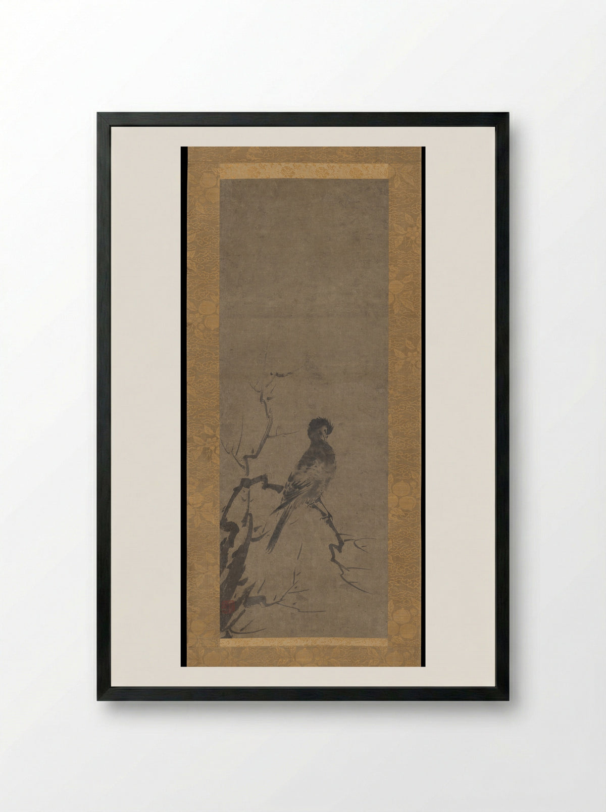 Bird on a Branch - Kenkō Shōkei - Framed Print Black