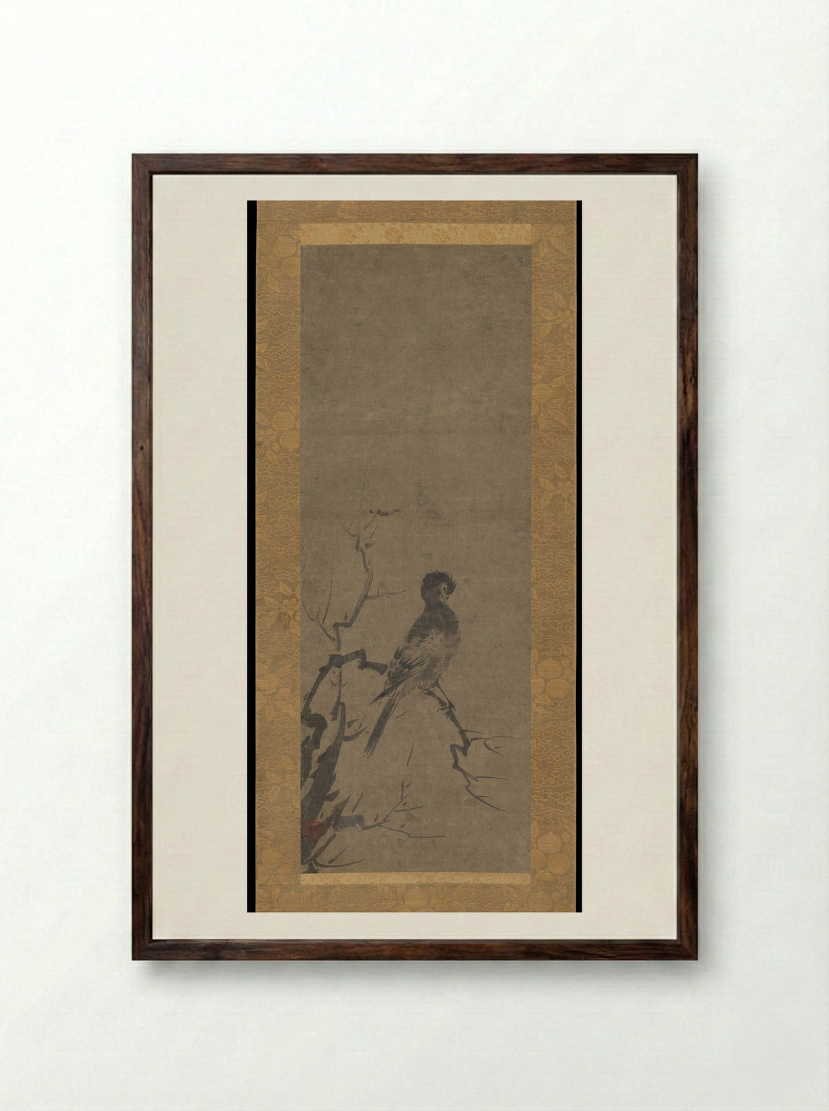Bird on a Branch - Kenkō Shōkei - Framed Print Dark Wood