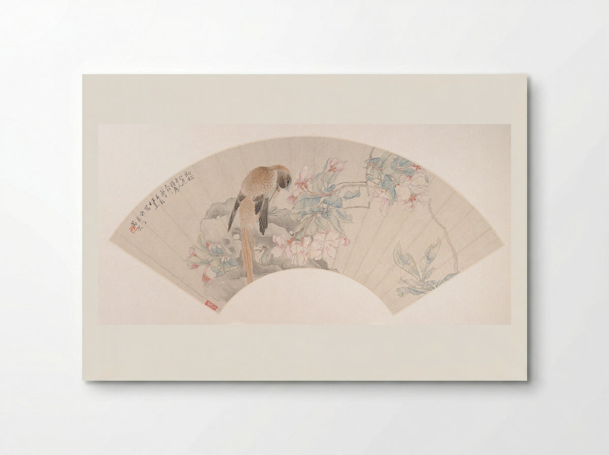 Bird on a Rock by a Flowering Branch - Ren Xun - Poster