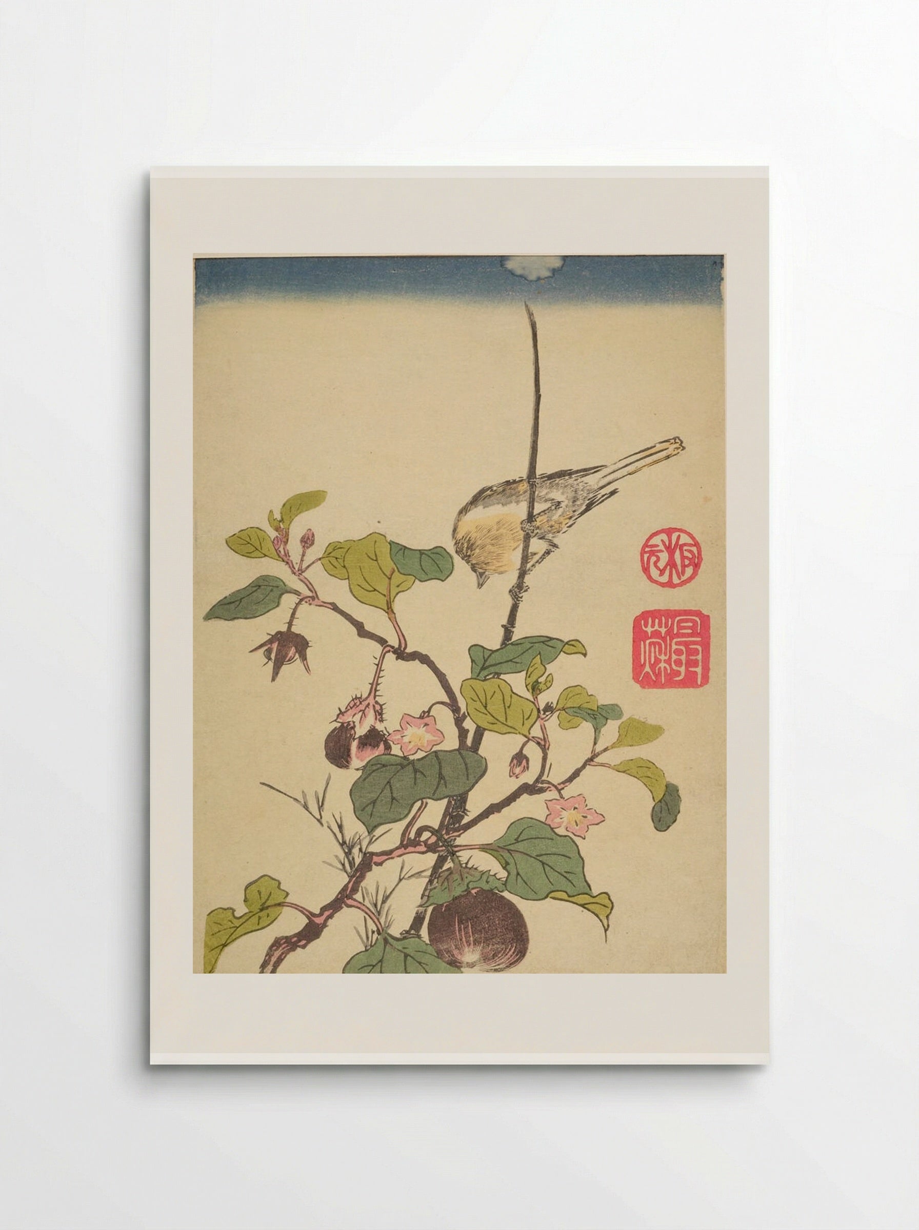 Bird on an Eggplant Branch - Ippitsusai Bunchō - Poster
