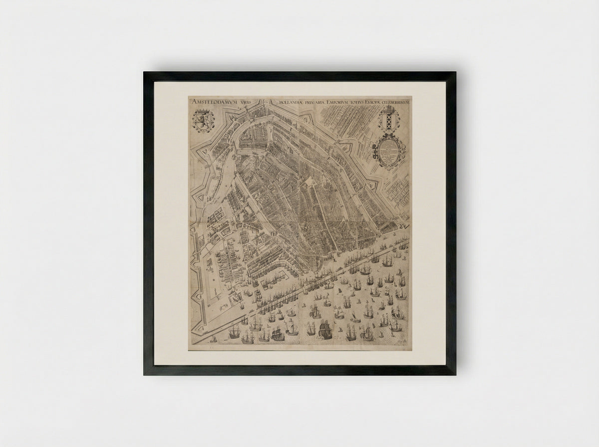 Bird's-Eye View of Amsterdam - Pieter Bast - Framed Print Black