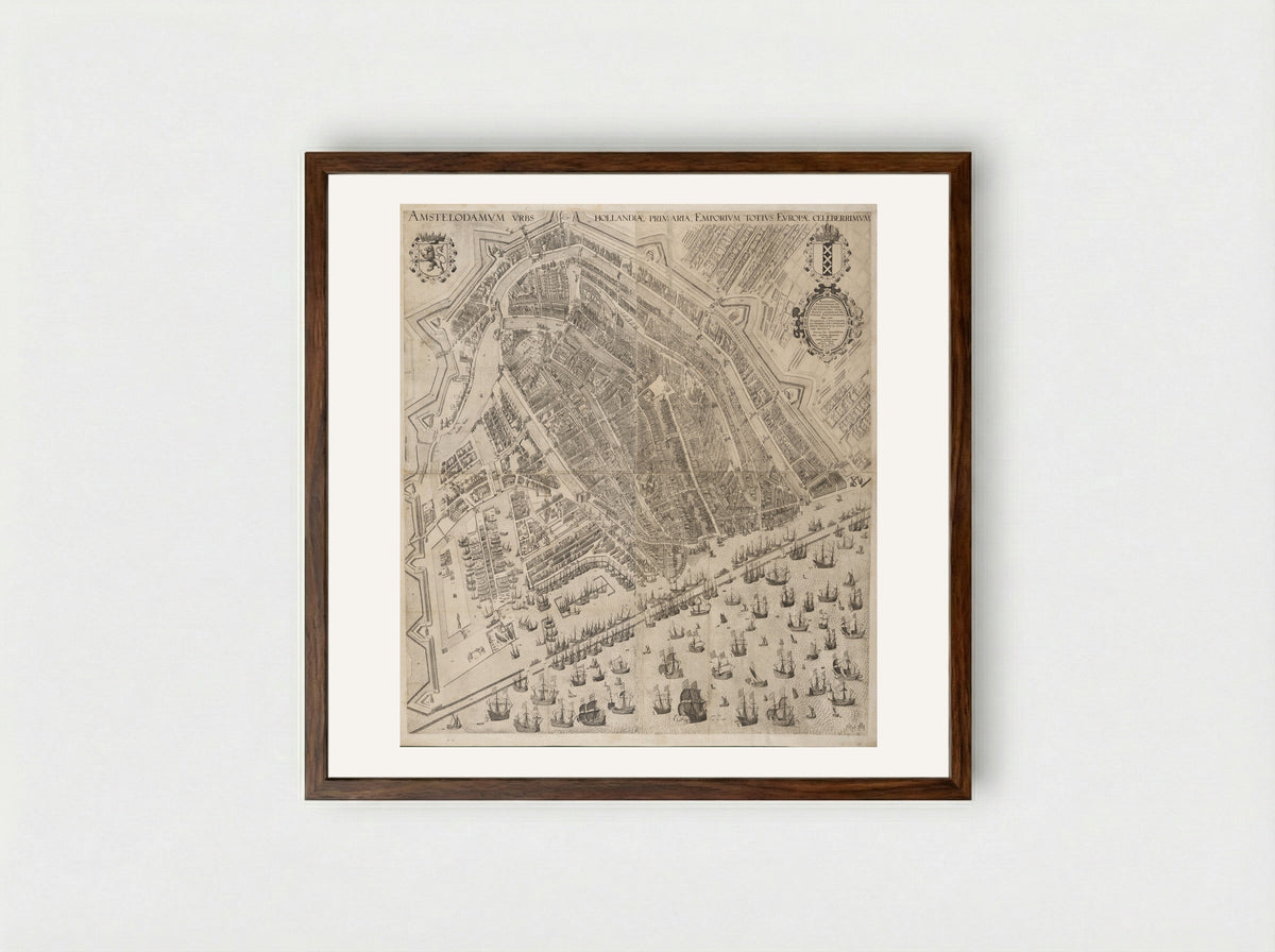 Bird's-Eye View of Amsterdam - Pieter Bast - Framed Print Dark Wood