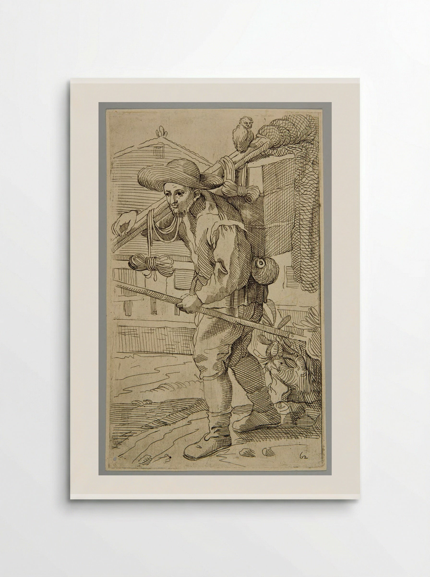 Birdcatcher with a little owl, plate 62 - Simon Guillain - Poster