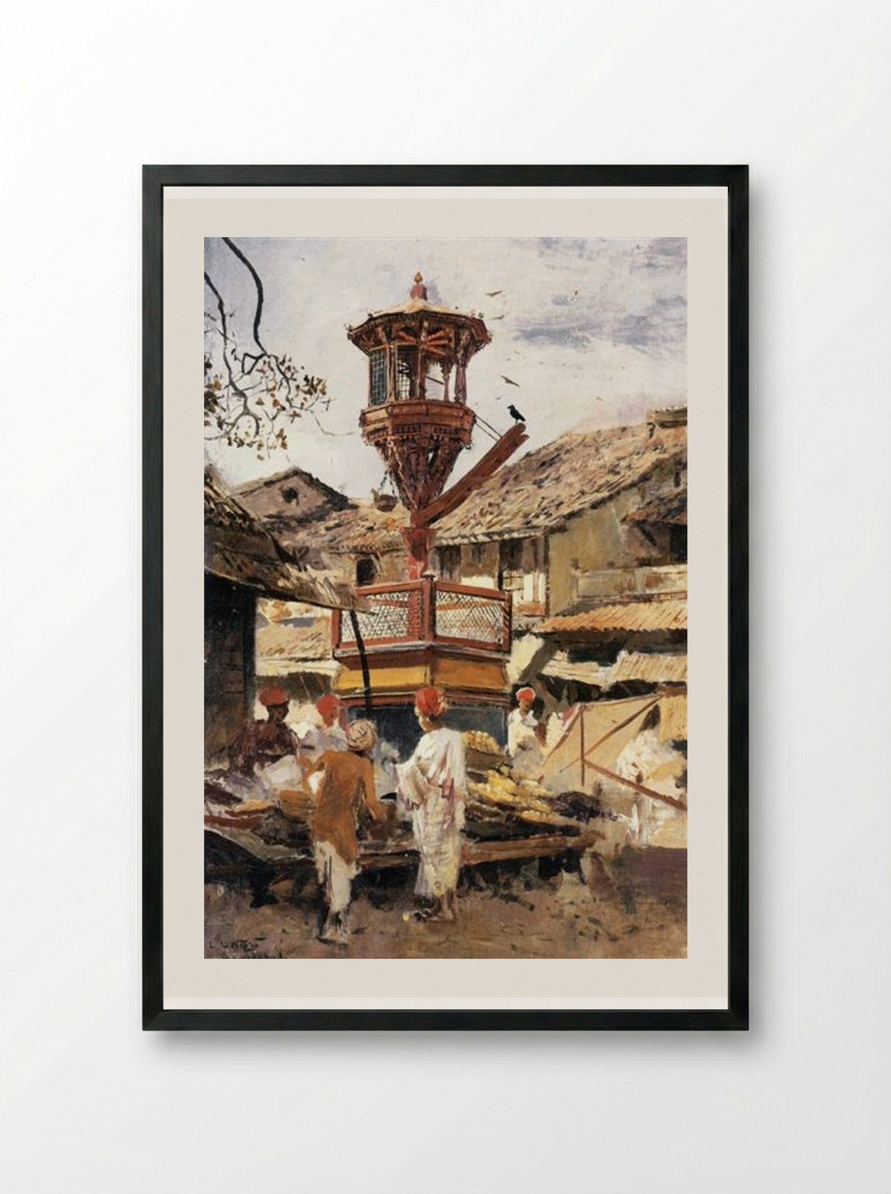 Birdhouse and Market, Ahmedabad - Edwin Lord Weeks - Framed Print Black