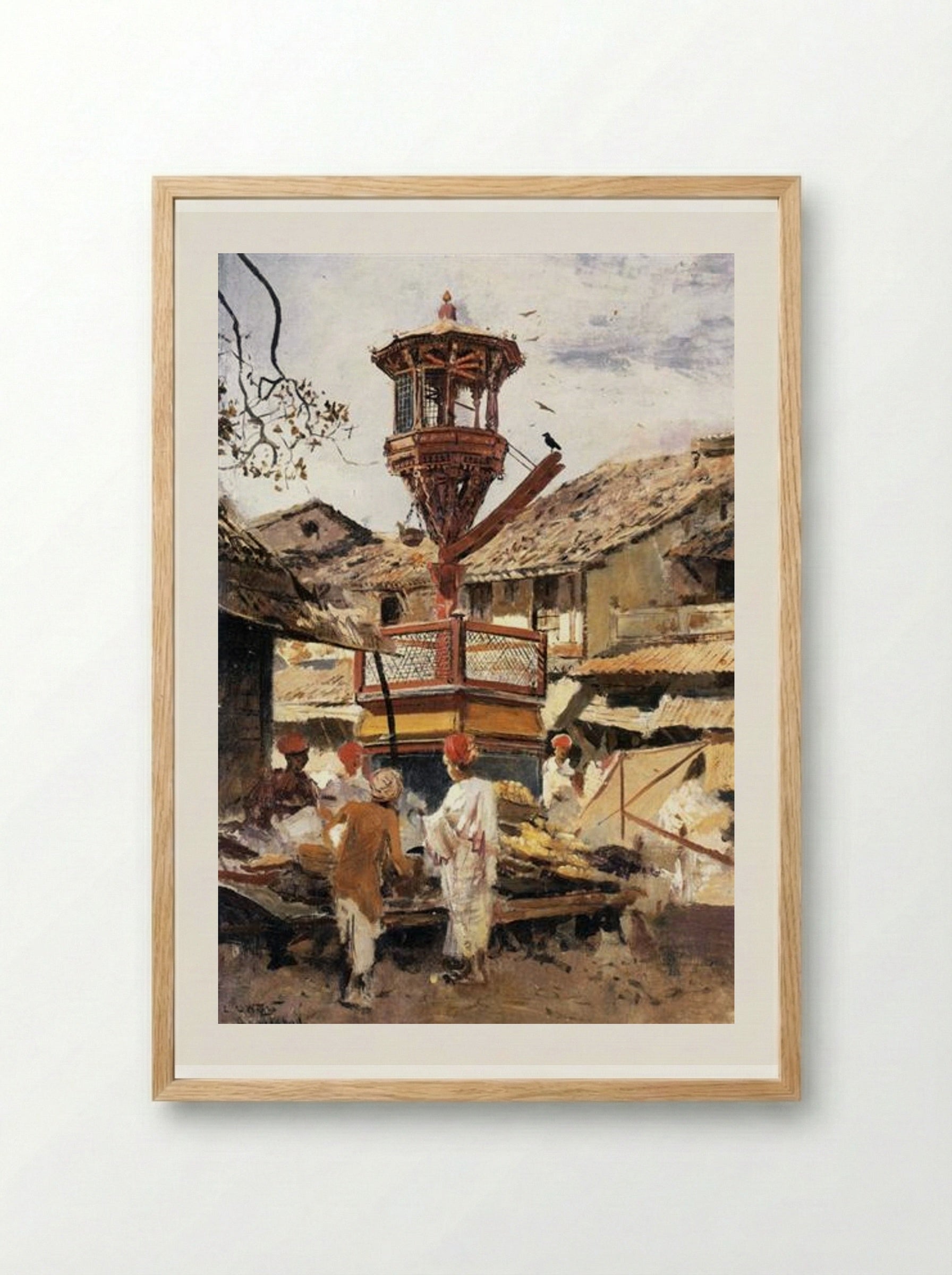 Birdhouse and Market, Ahmedabad - Edwin Lord Weeks - Framed Print Wood