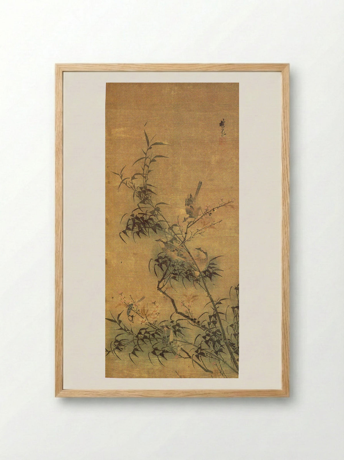 Birds Amidst Blossoming Plum and Bamboo - Lin Liang - Framed Print Wood