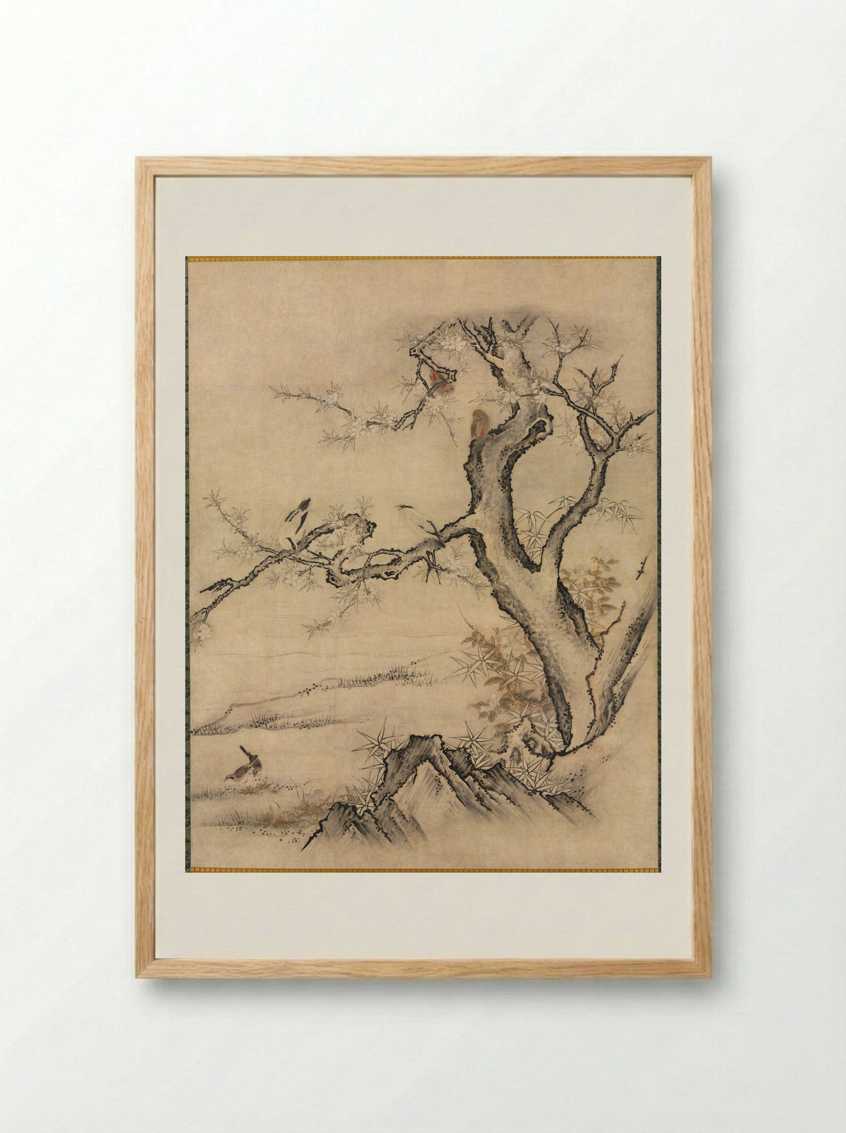 Birds and Flowers of the Four Seasons (Spring) - Kano Motonobu - Framed Print Wood