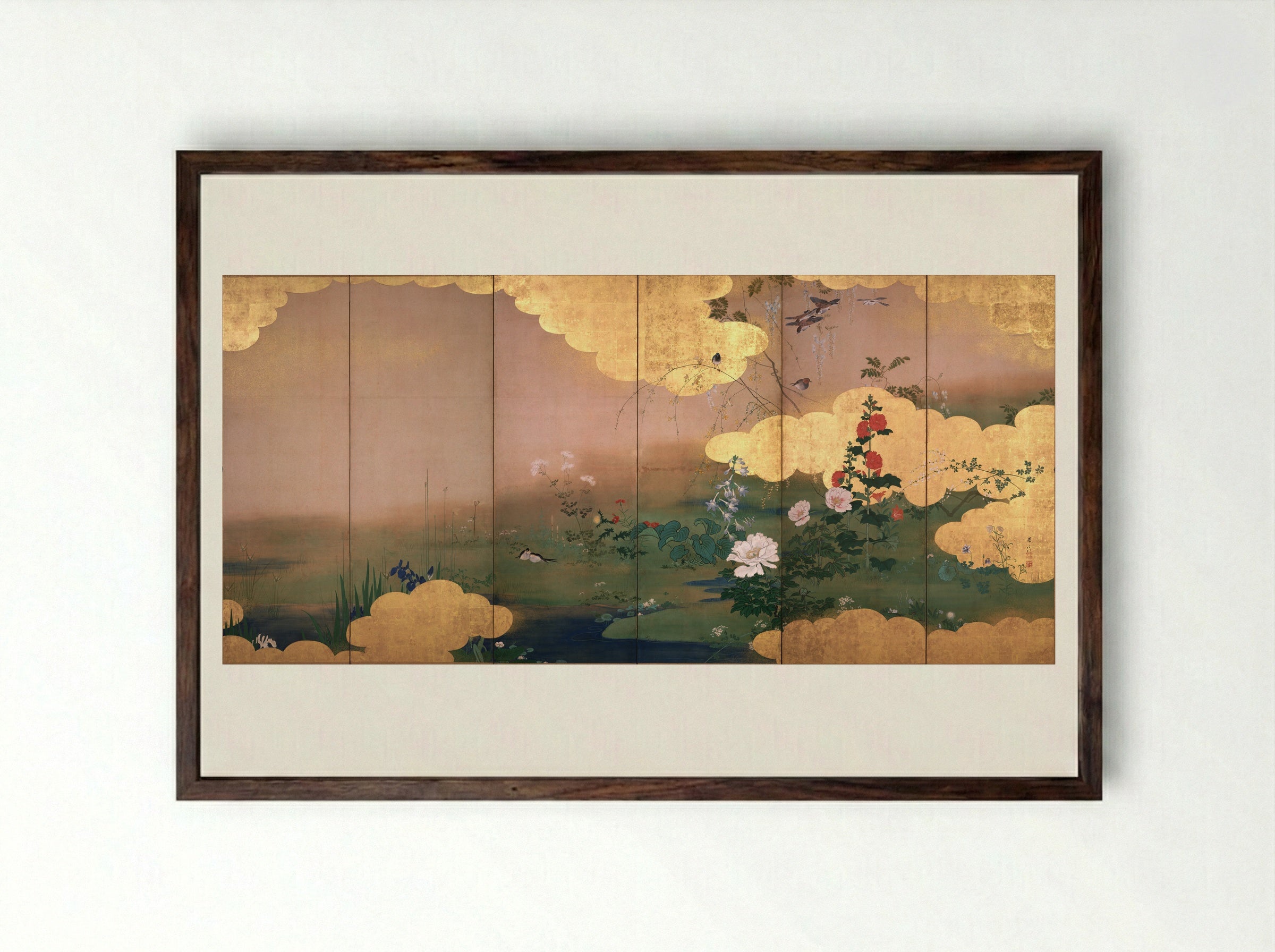 Birds and Flowers of the Four Seasons - Shibata Zeshin - Framed Print Dark Wood