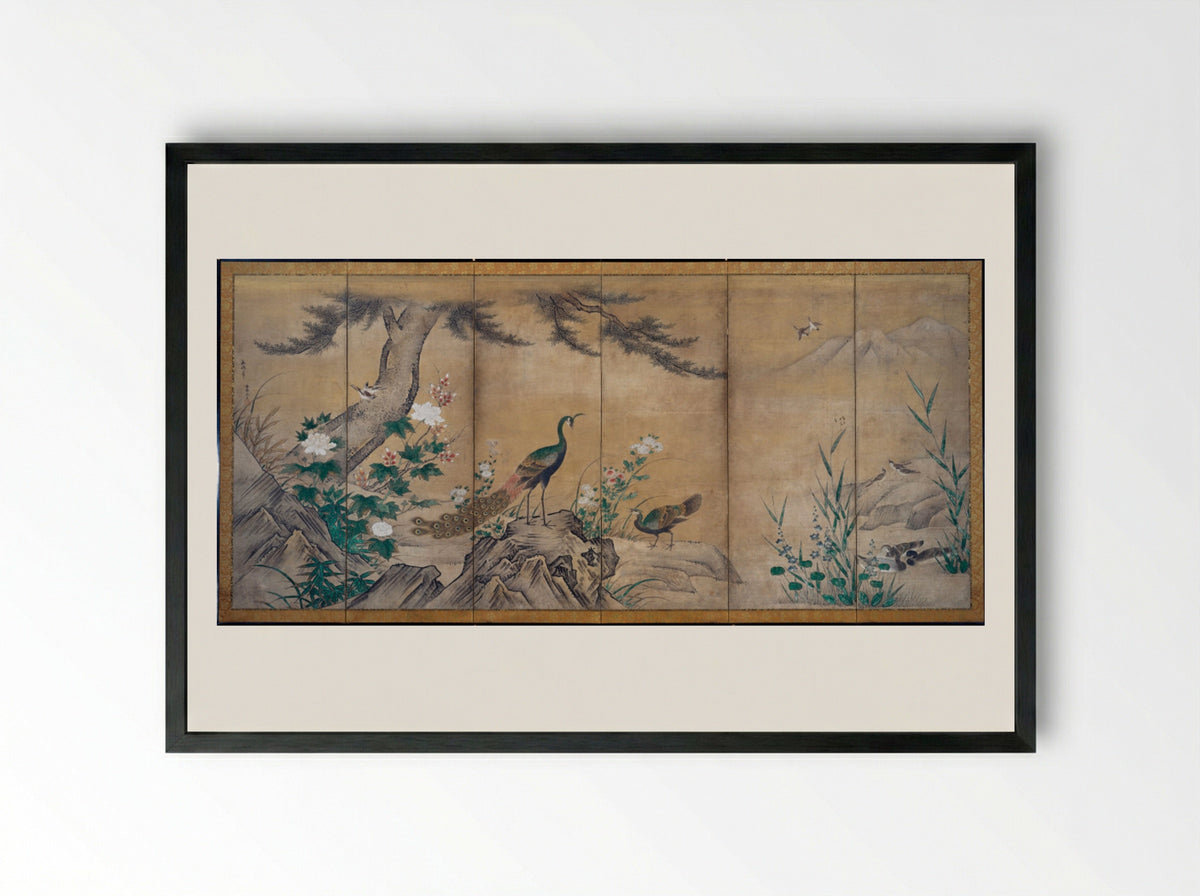 Birds and Flowers - Kano Mitsunobu - Framed Print Black