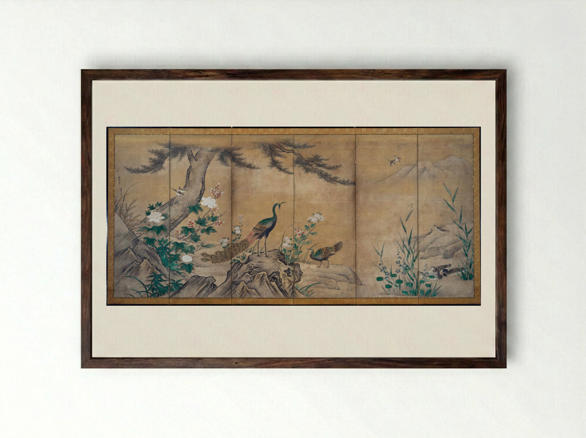 Birds and Flowers - Kano Mitsunobu - Framed Print Dark Wood