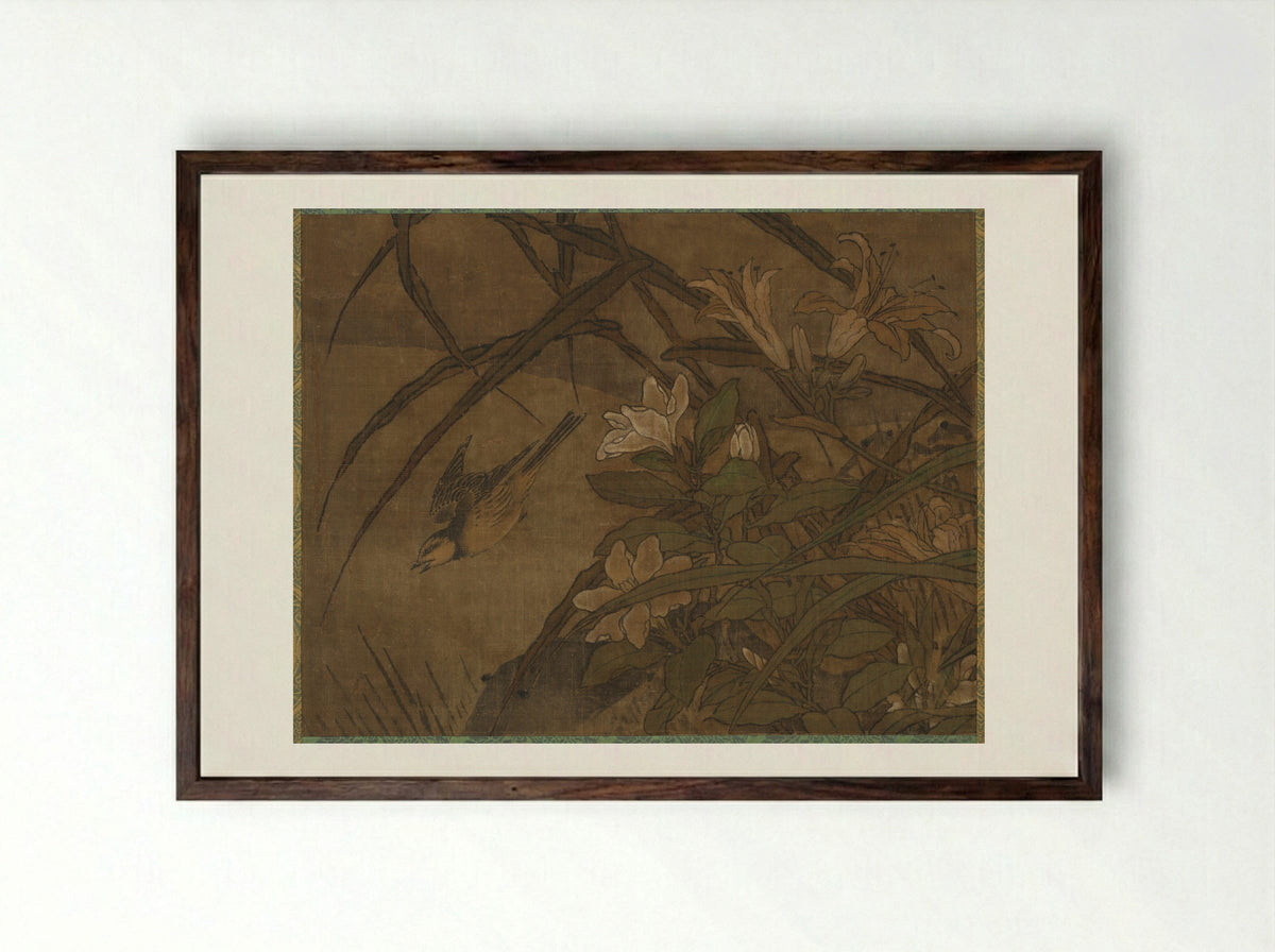 Birds and Flowers - Sesshū Tōyō - Framed Print Dark Wood