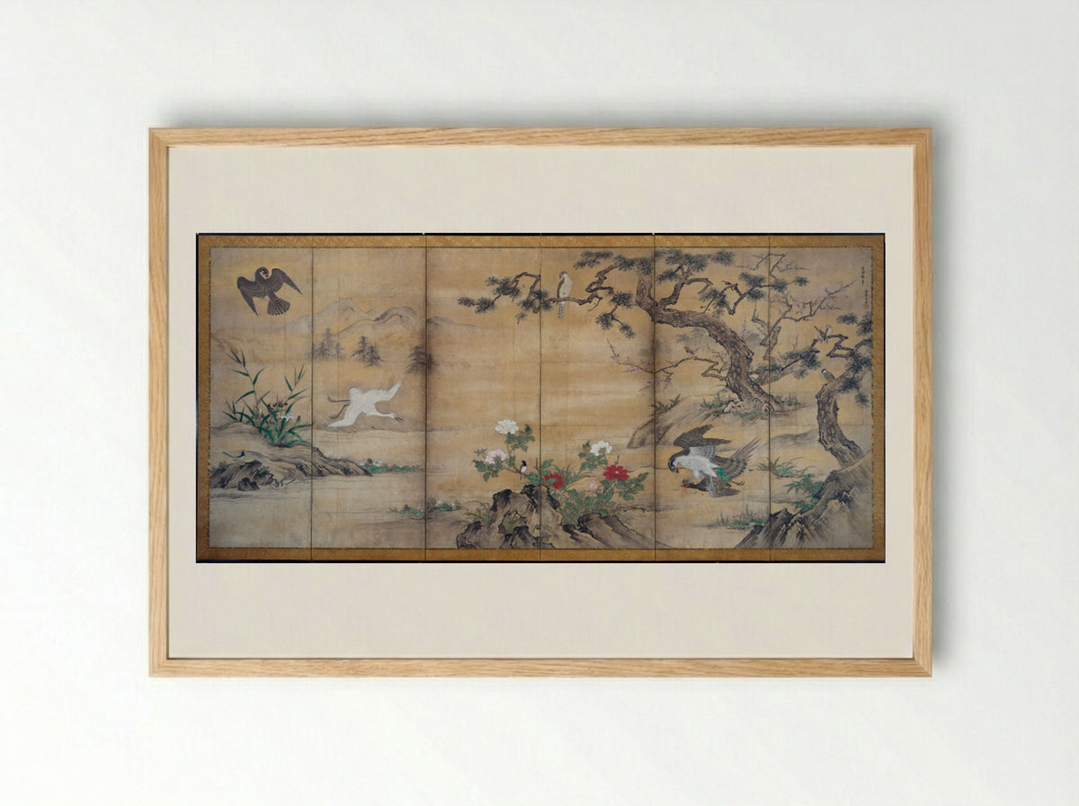 Birds and Flowers - Kano Shōei - Framed Print Wood