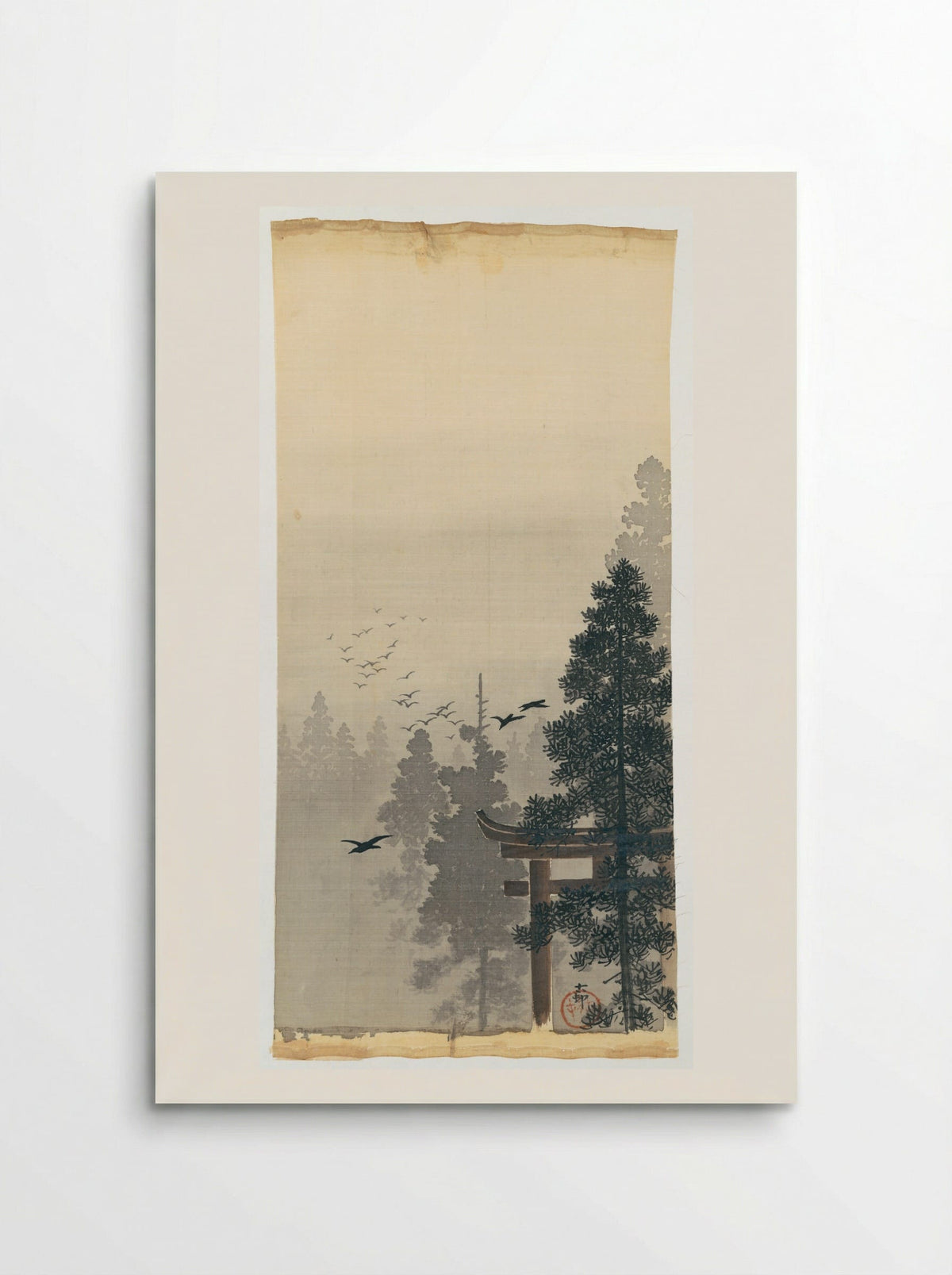 Birds and Torii Gate in Mist - Ohara Koson - Poster