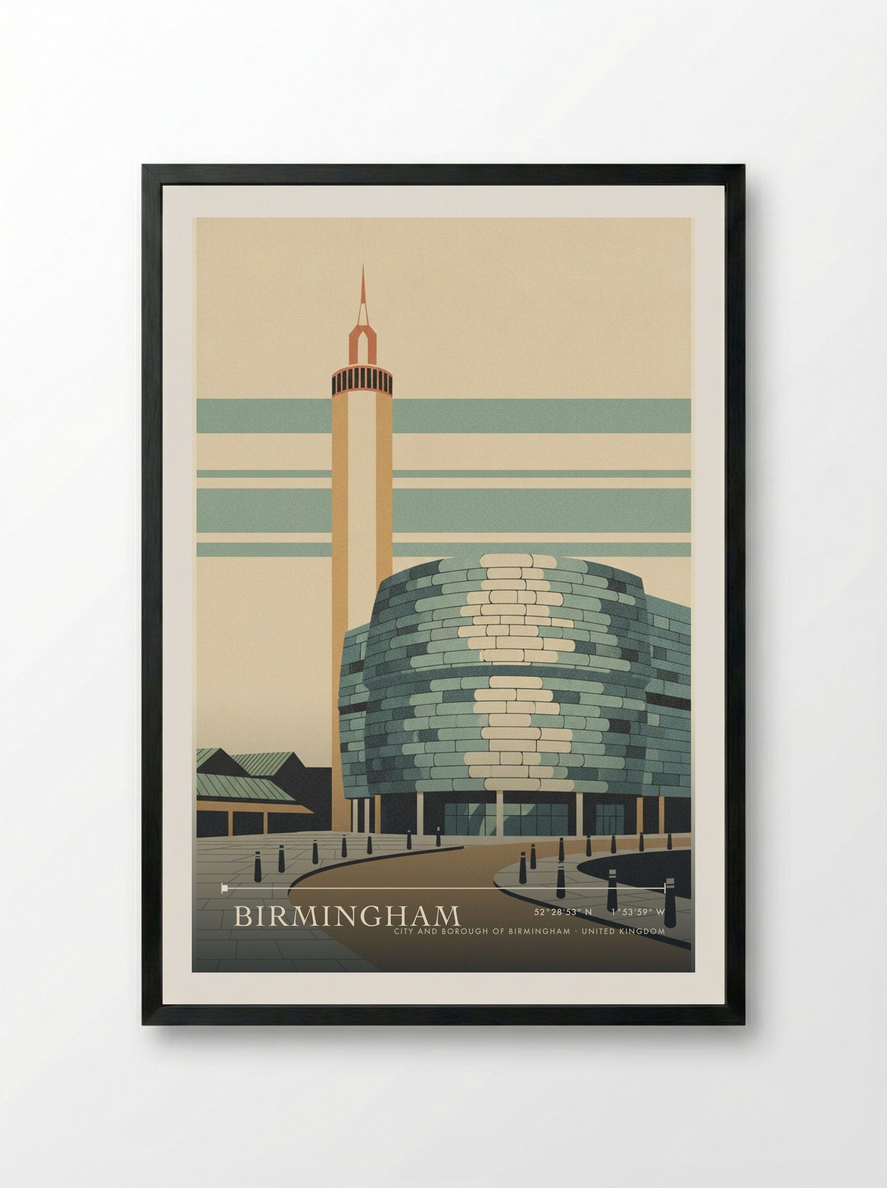 Birmingham City and Borough of Birmingham United Kingdom Travel Poster - Framed Print Black