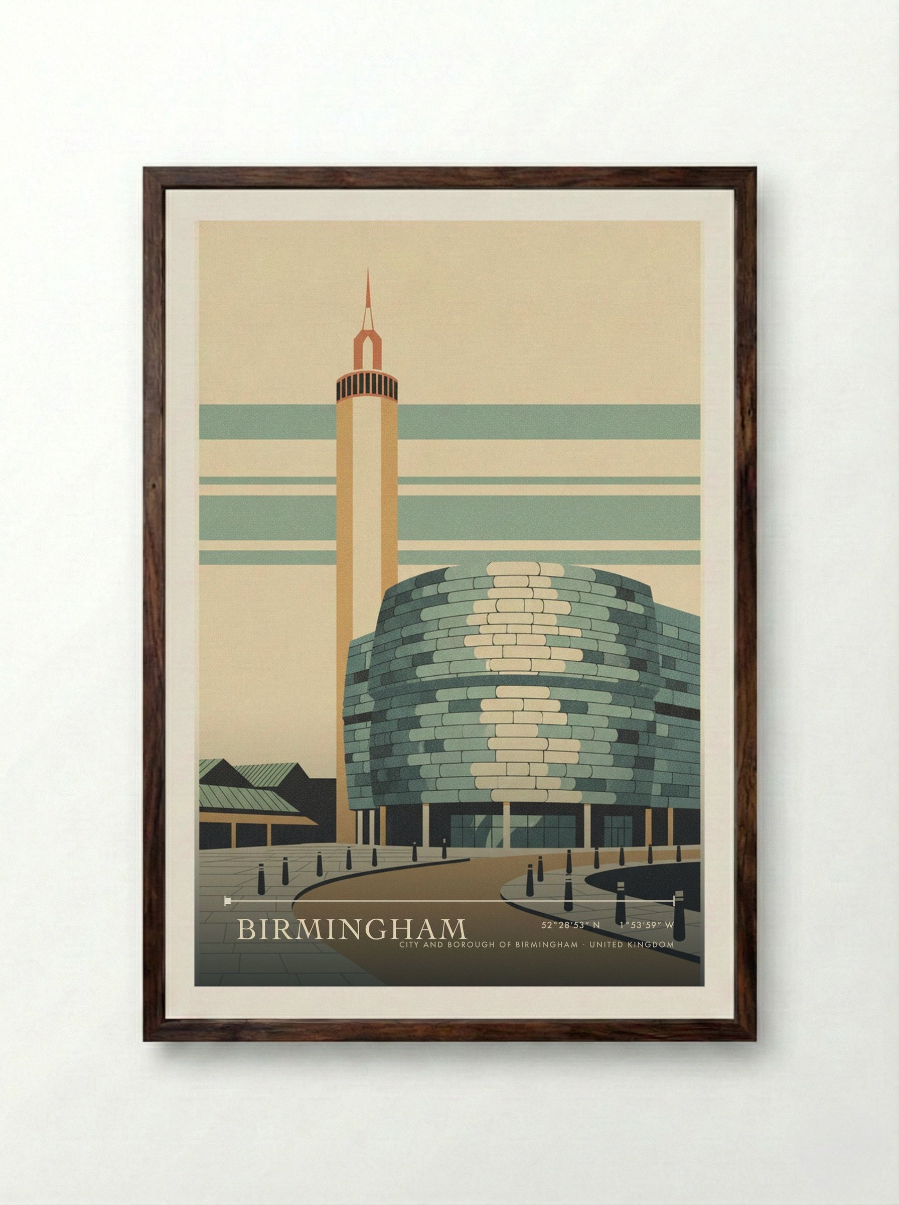 Birmingham City and Borough of Birmingham United Kingdom Travel Poster - Framed Print Dark Wood