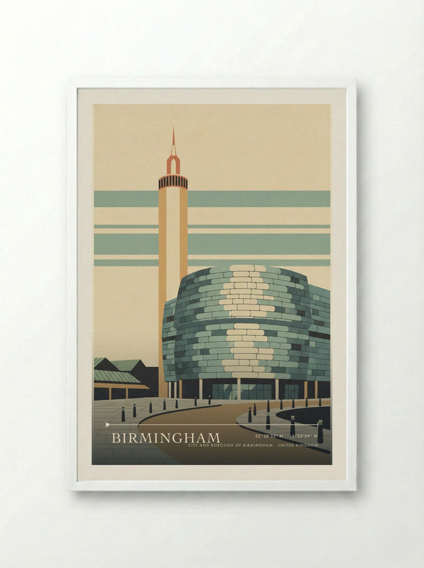 Birmingham City and Borough of Birmingham United Kingdom Travel Poster - Framed Print White