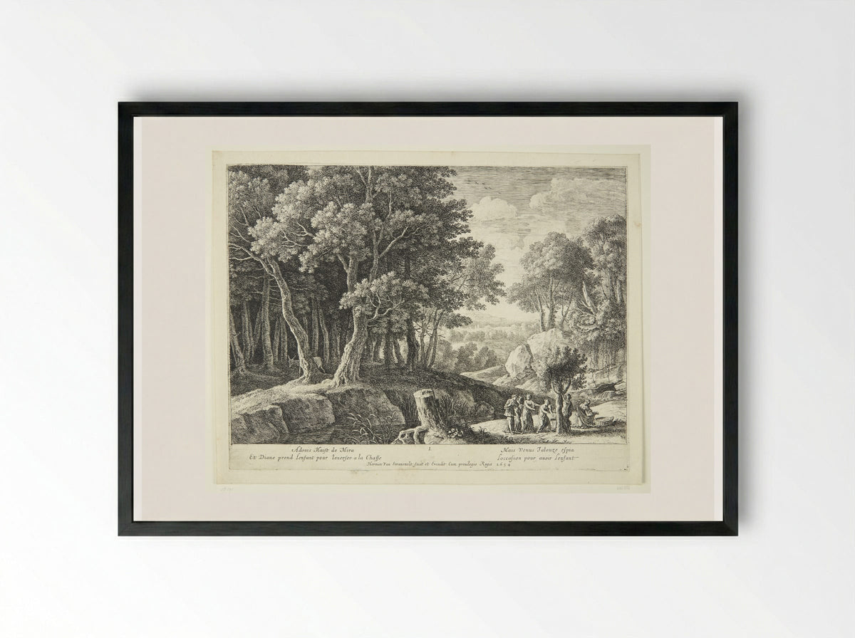 Birth of Adonis - Herman van Swanevelt - Framed Print Black