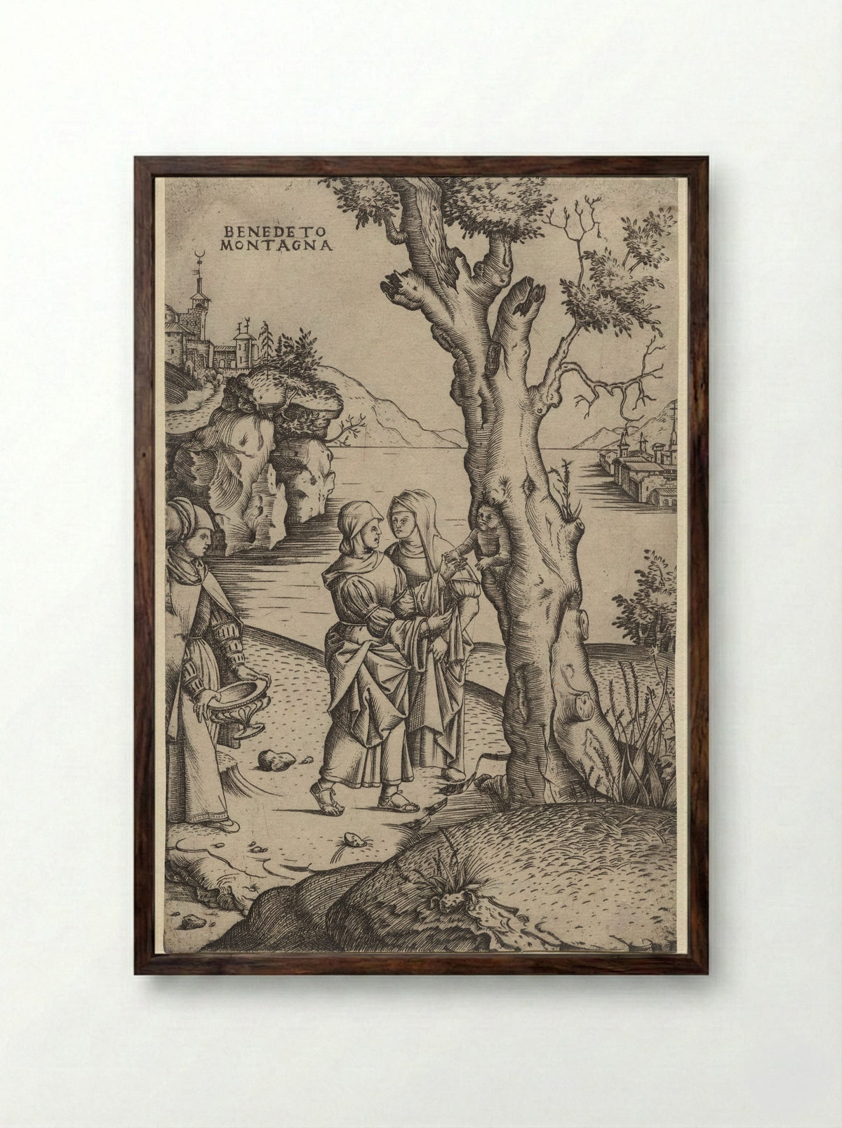 Birth of Adonis - Benedetto Montagna - Framed Print Dark Wood