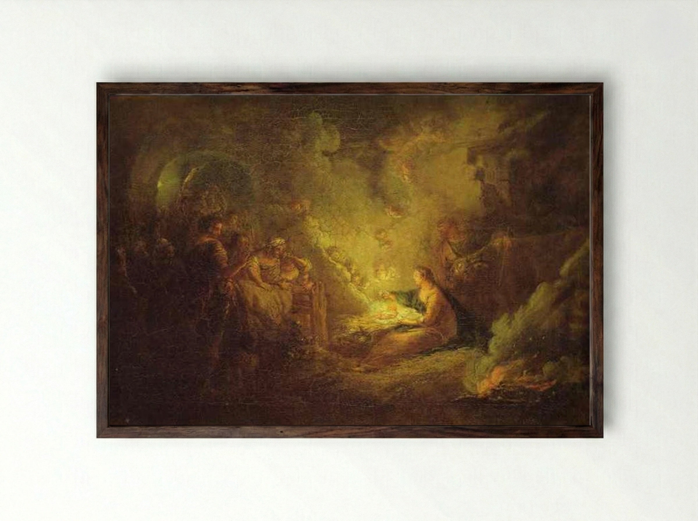 Birth of Christ - Antoine Pesne - Framed Print Dark Wood