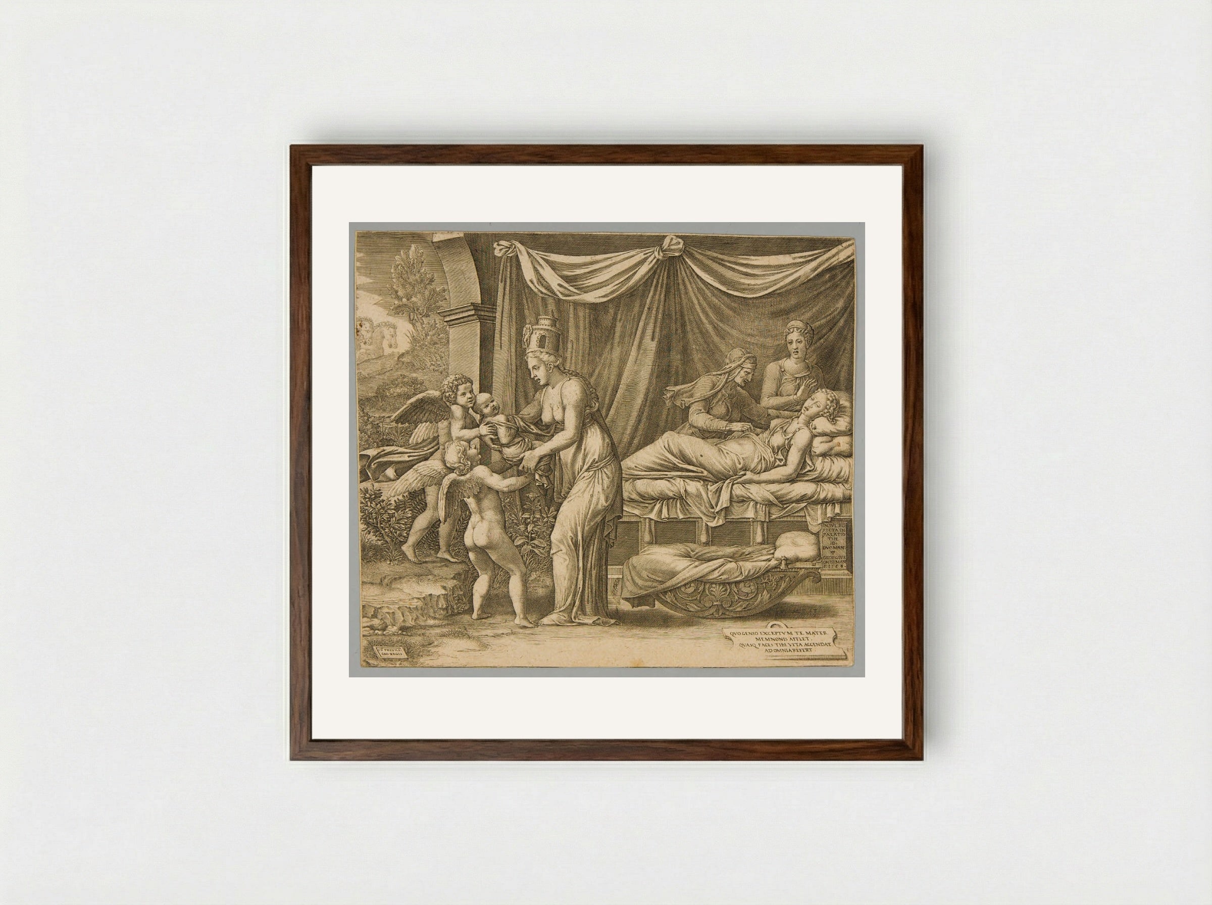 Birth of Memnon - Giorgio Ghisi - Framed Print Dark Wood