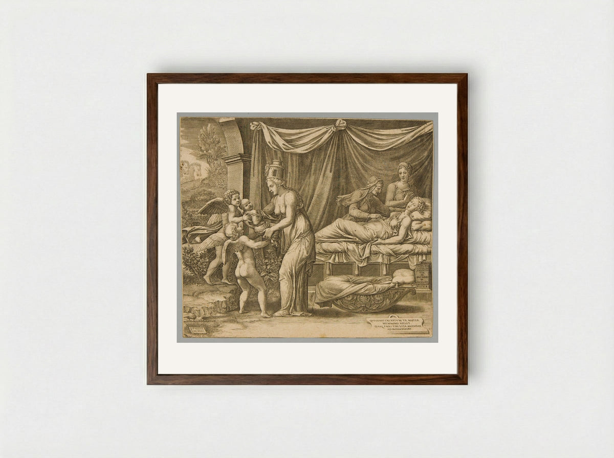 Birth of Memnon - Giorgio Ghisi - Framed Print Dark Wood
