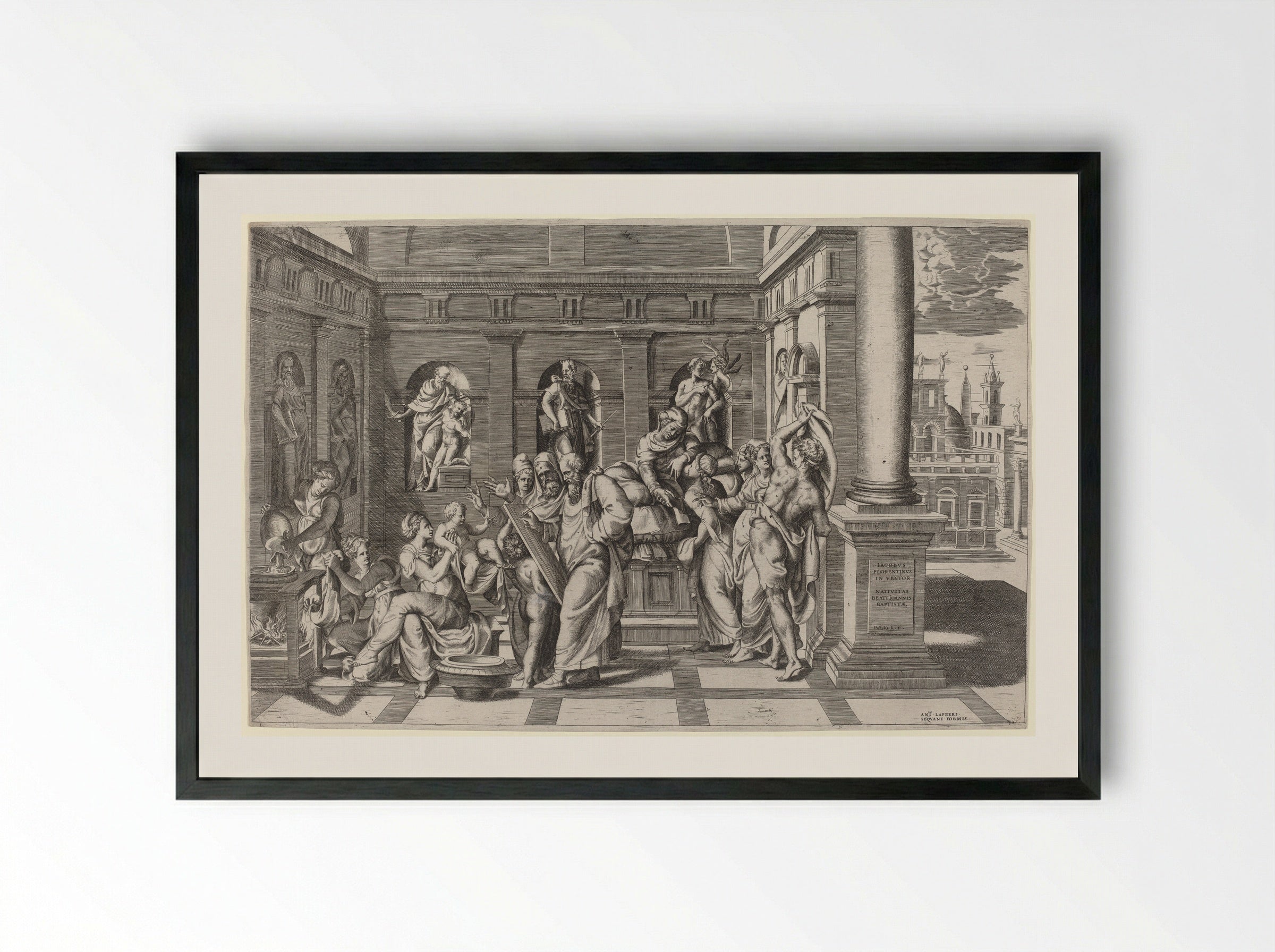 Birth of Saint John the Baptist - Giulio Bonasone - Framed Print Black