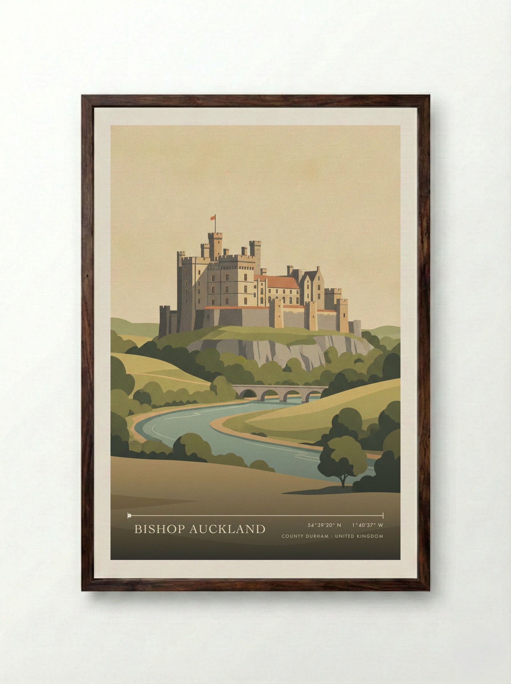 Bishop Auckland County Durham United Kingdom Travel Poster - Framed Print Dark Wood