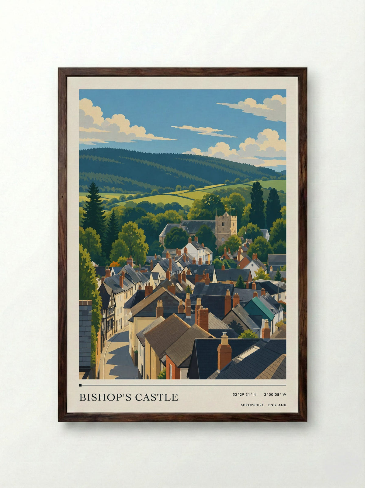 Bishop's Castle, Shropshire | Travel Poster - Framed Print Dark Wood