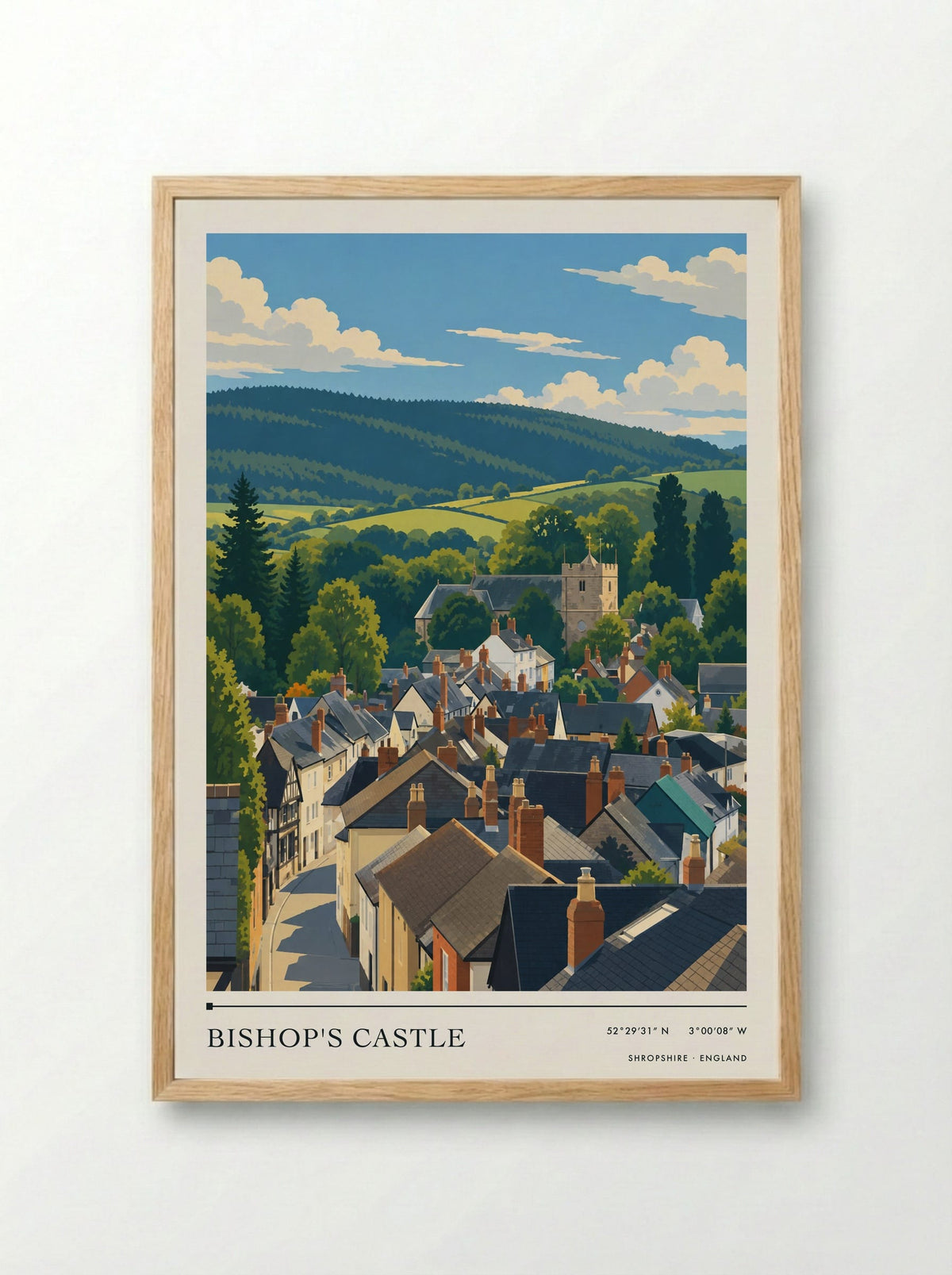 Bishop's Castle, Shropshire | Travel Poster - Framed Print Wood