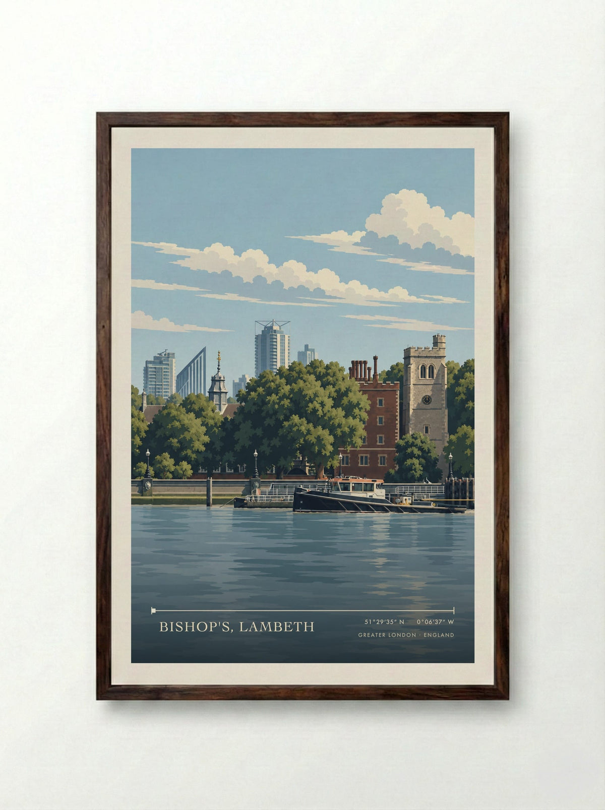 Bishop's, Lambeth, Greater London | Travel Poster - Framed Print Dark Wood