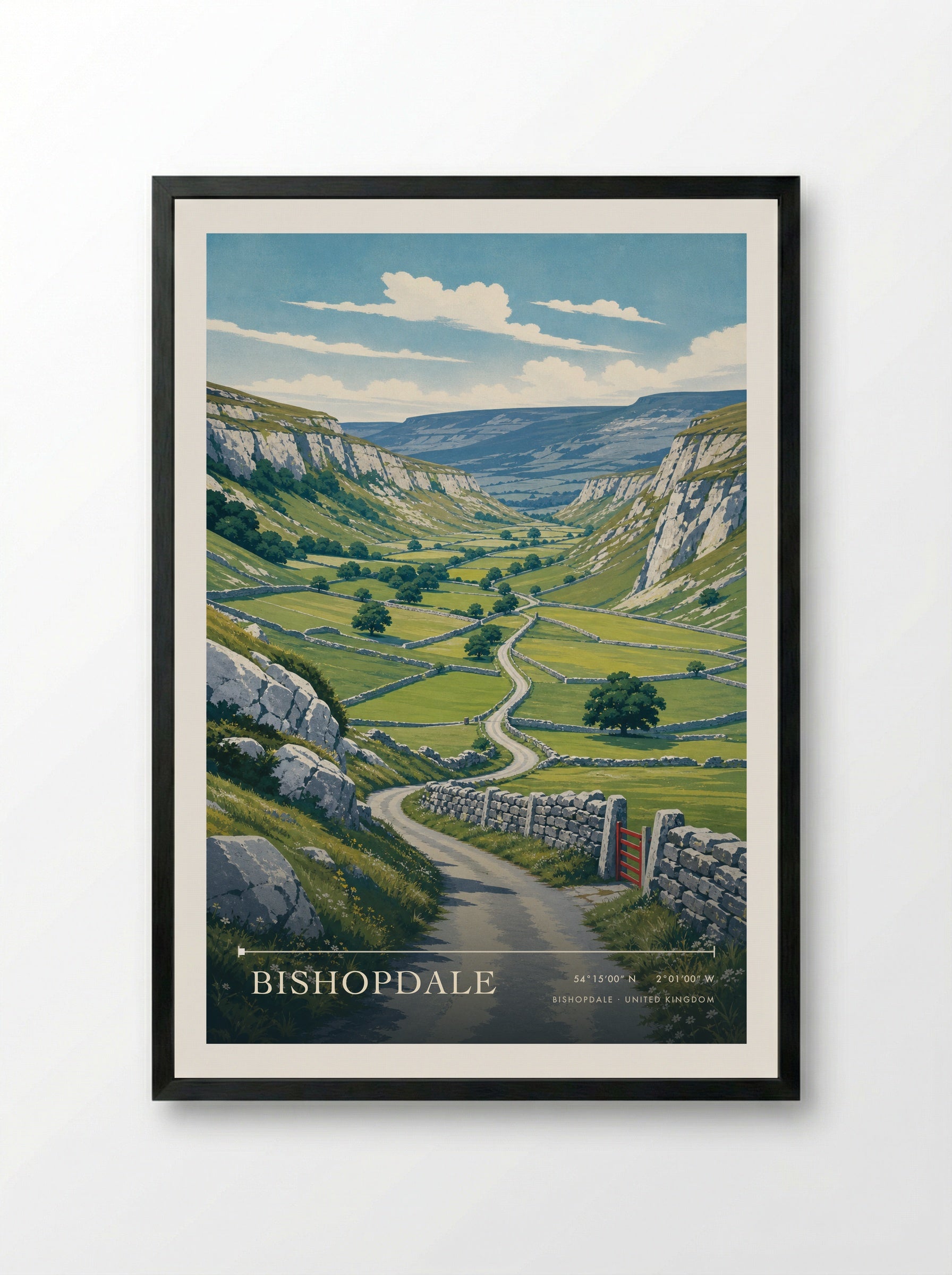 Bishopdale United Kingdom Travel Poster - Framed Print Black