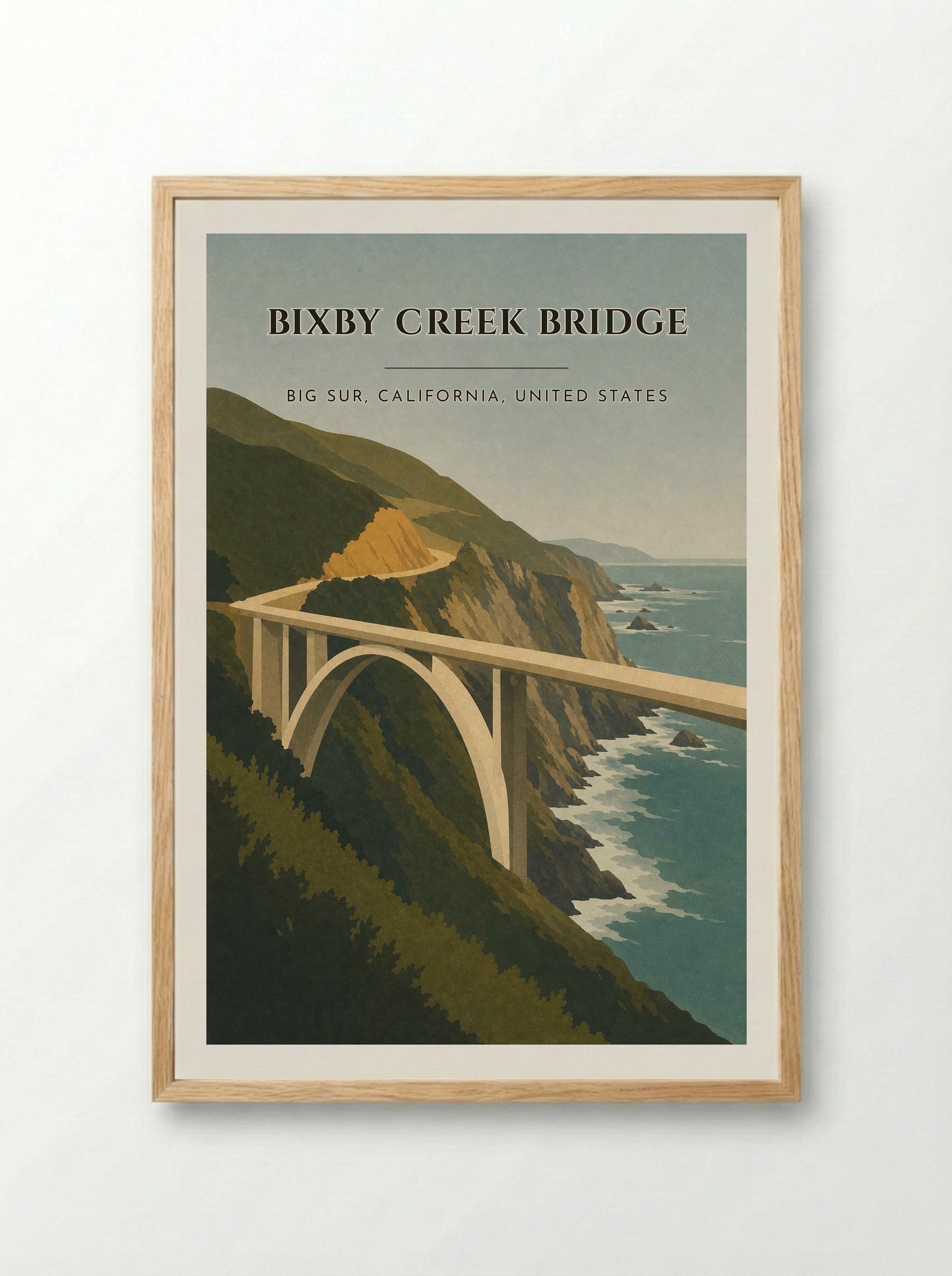 Bixby Creek Bridge Travel Poster Artwork - Framed Print Wood