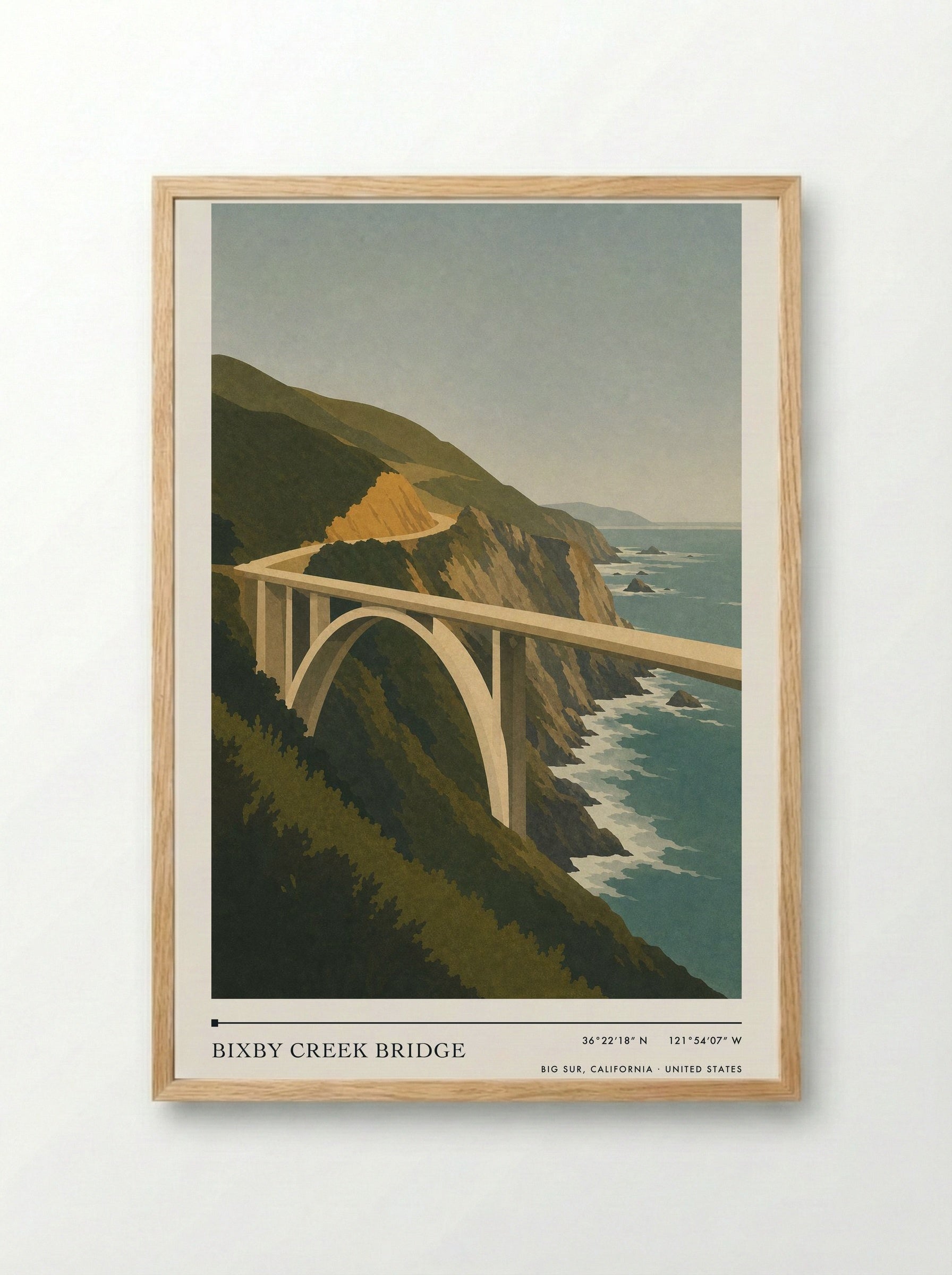 Bixby Creek Bridge Travel Poster Artwork - Framed Print Wood